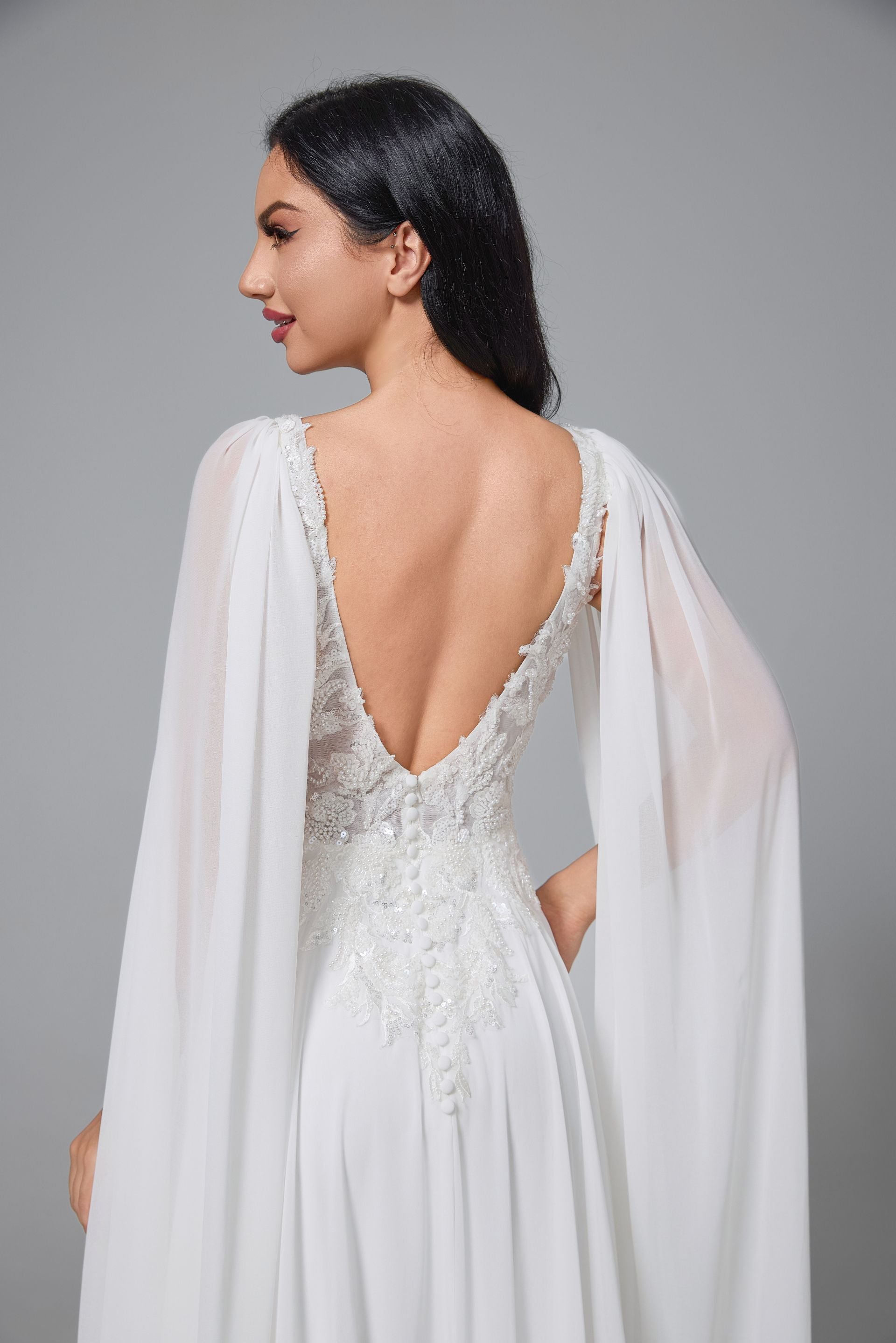 A-Line LACE Chiffon Handmade WEDDING GOWN LVB2513
