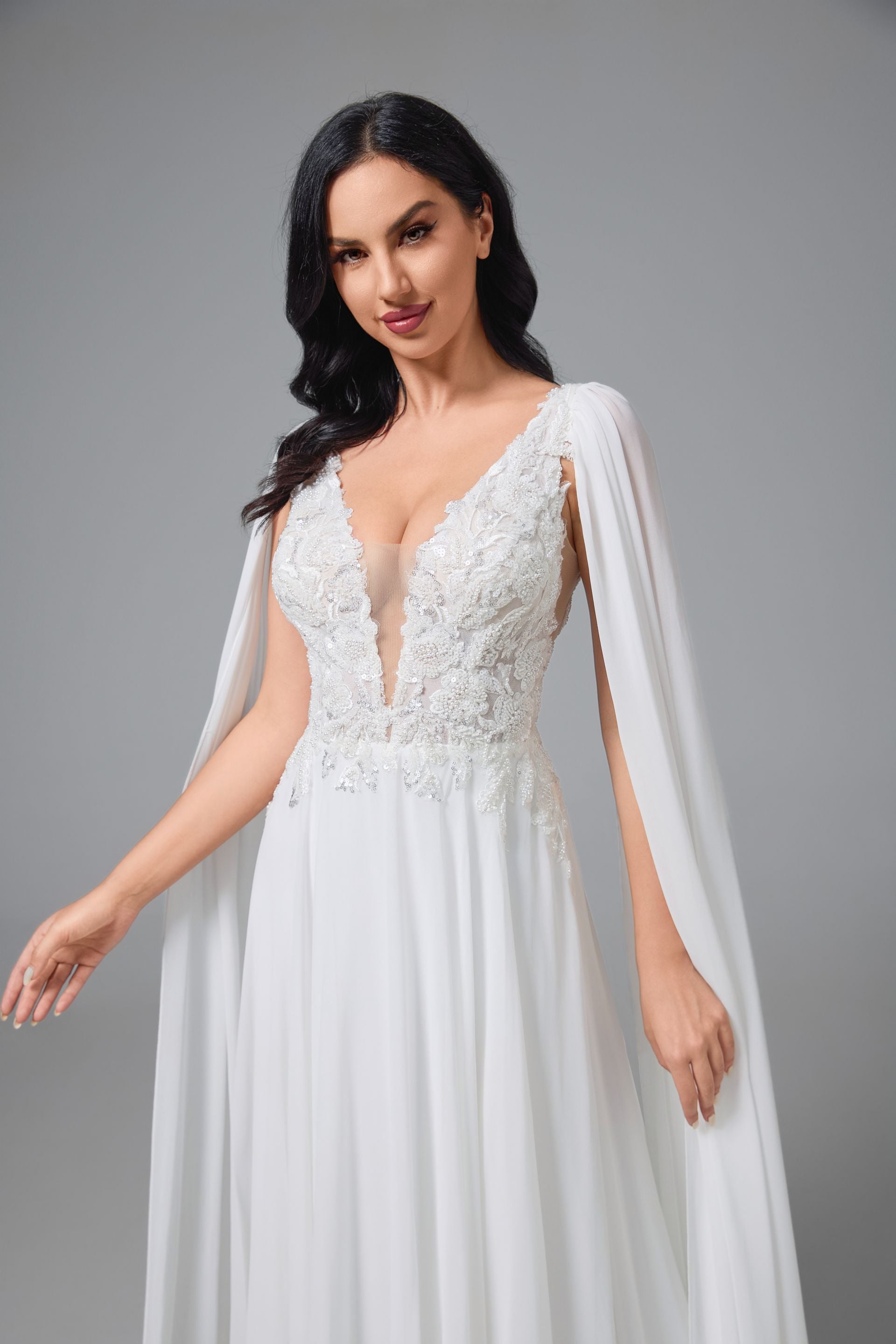 A-Line LACE Chiffon Handmade WEDDING GOWN LVB2513