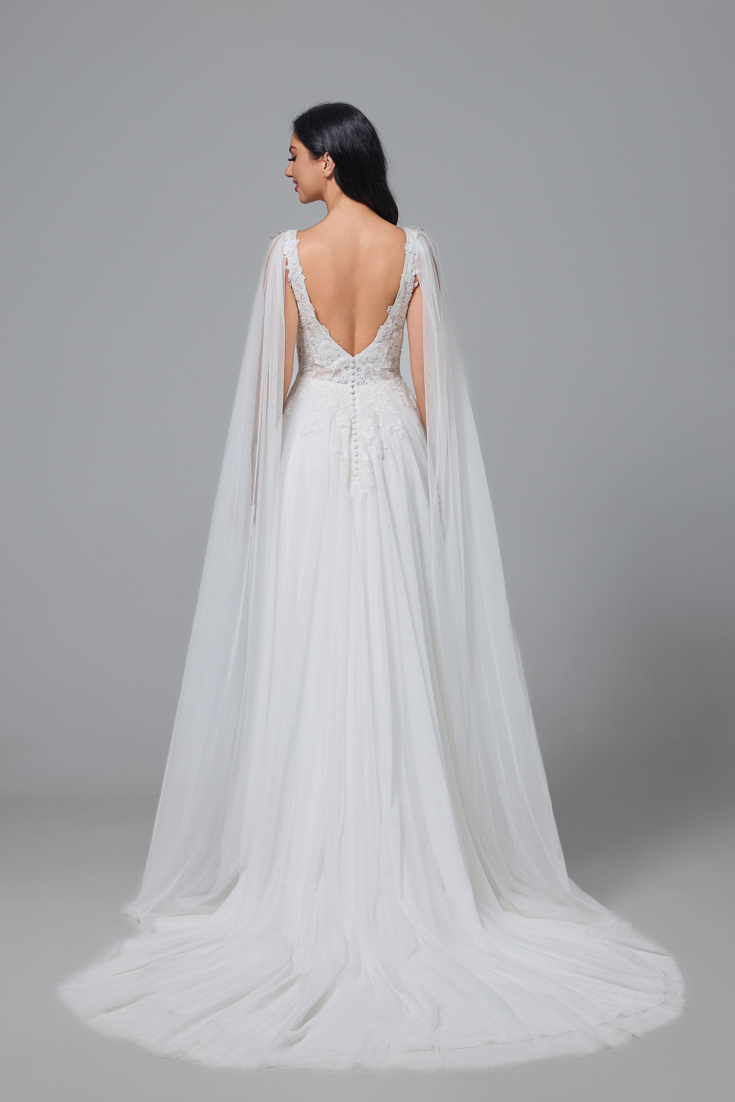 Chapel Train Lace A-Line Wedding Dress Handmade-AND Bride