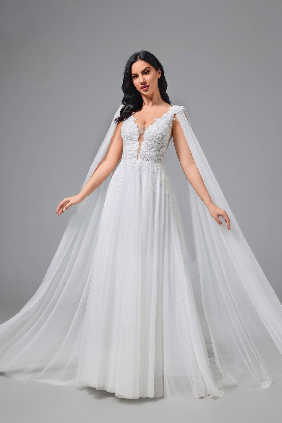 Chapel Train Lace A-Line Wedding Dress Handmade-AND Bride