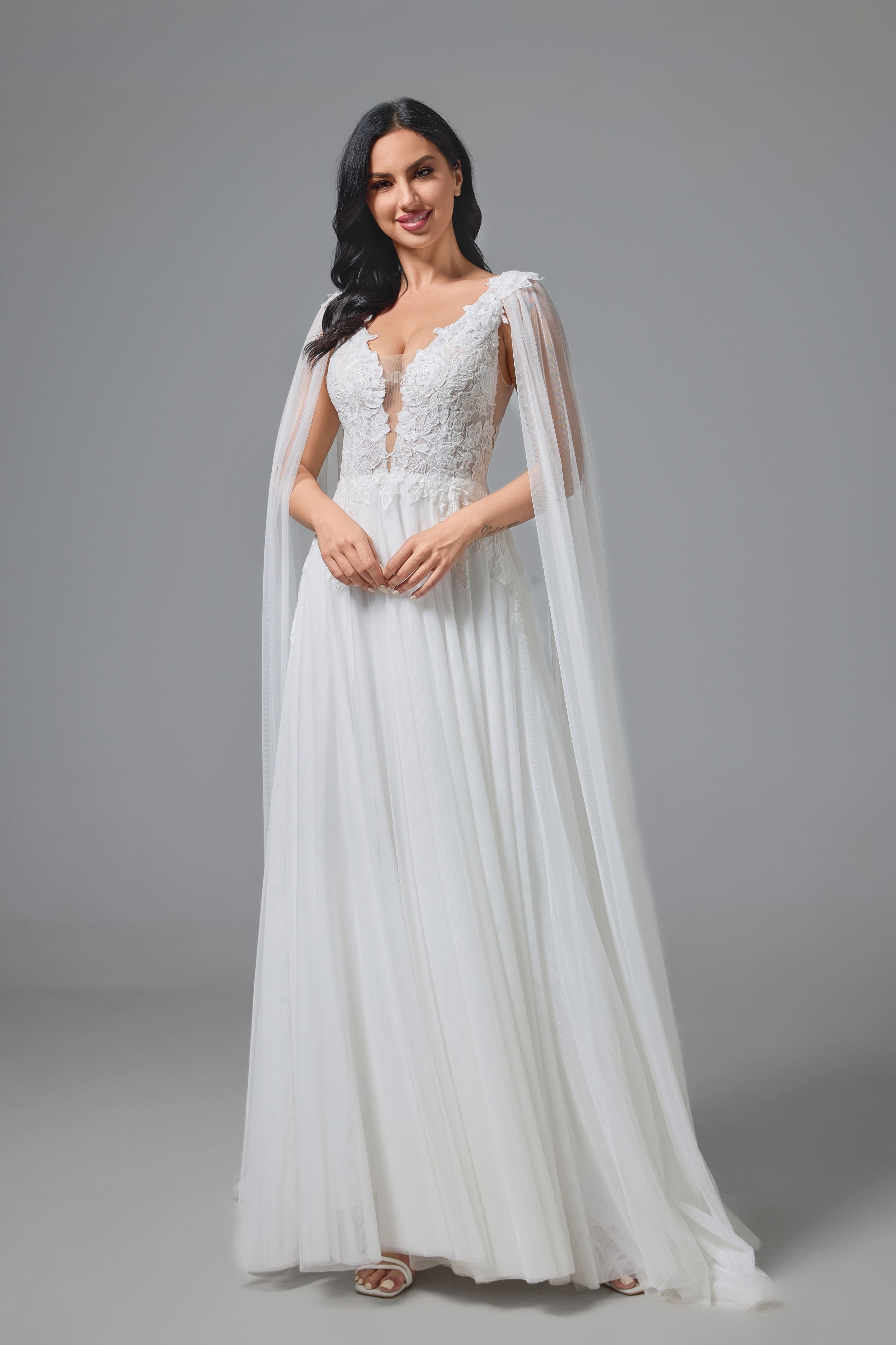 Chapel Train Lace A-Line Wedding Dress Handmade-AND Bride