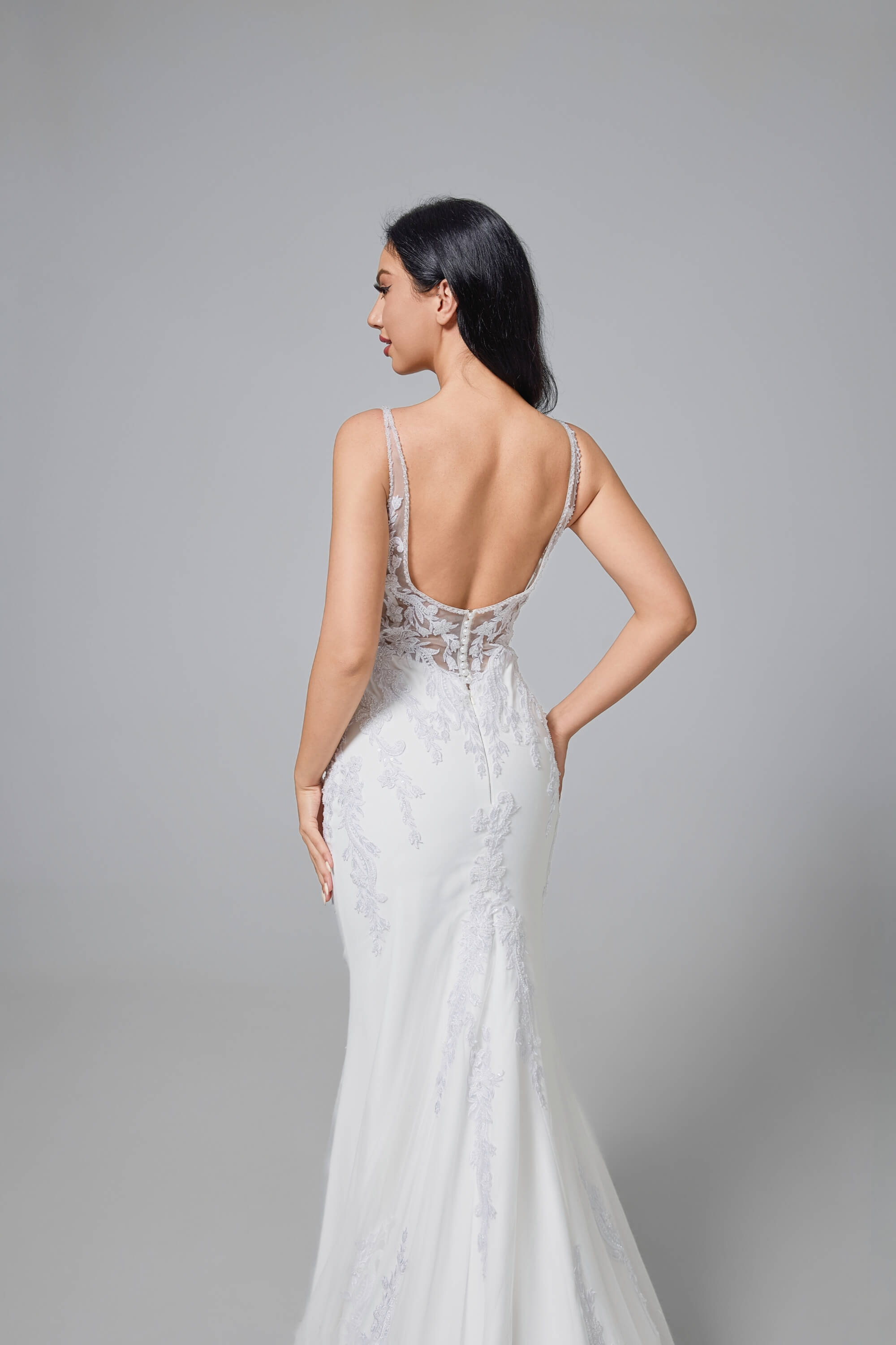 Mermaid Lace Satin Cathedral Train Handmade Wedding Dress IVORY LVB2517