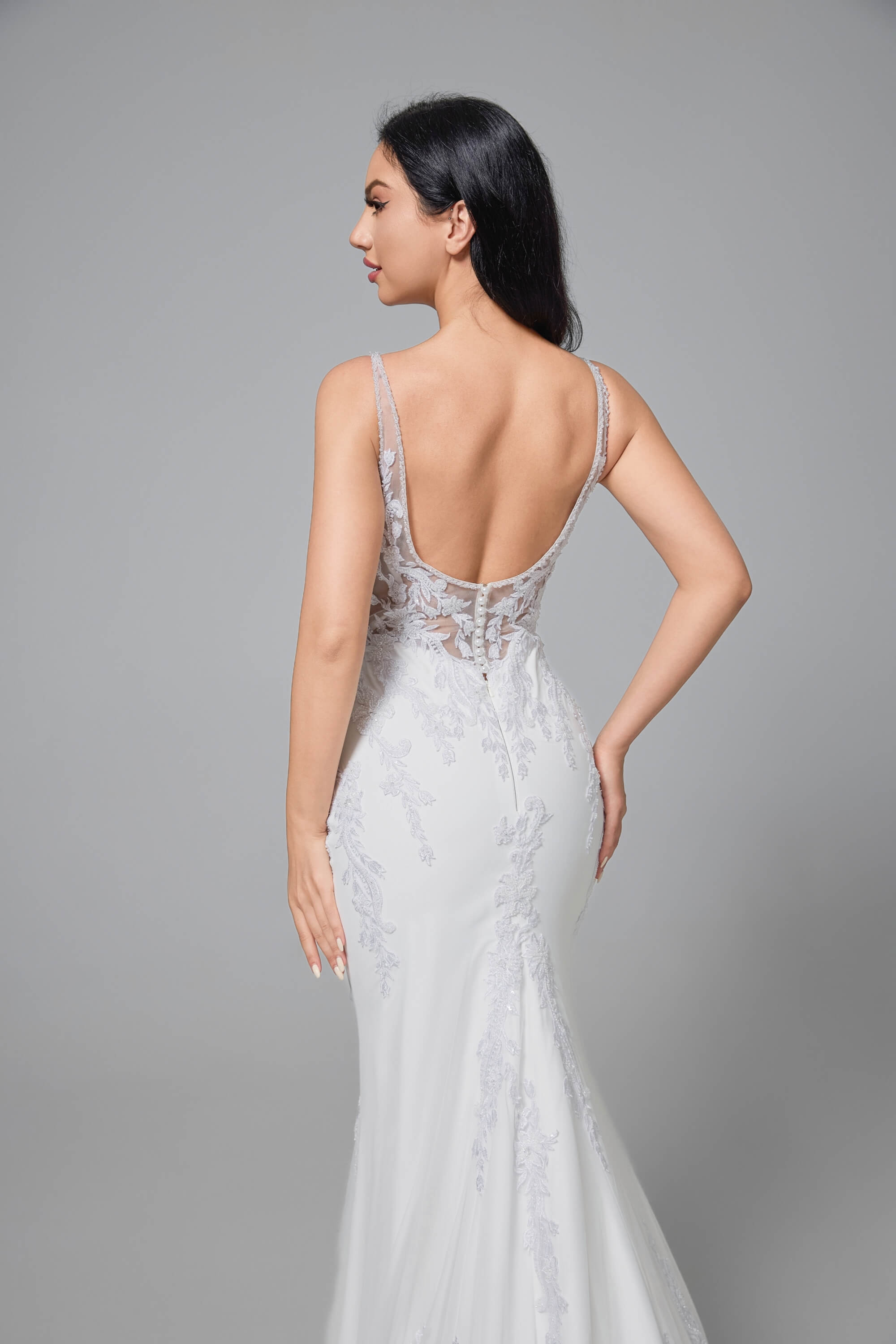 Mermaid Lace Satin Cathedral Train Handmade Wedding Dress IVORY LVB2517