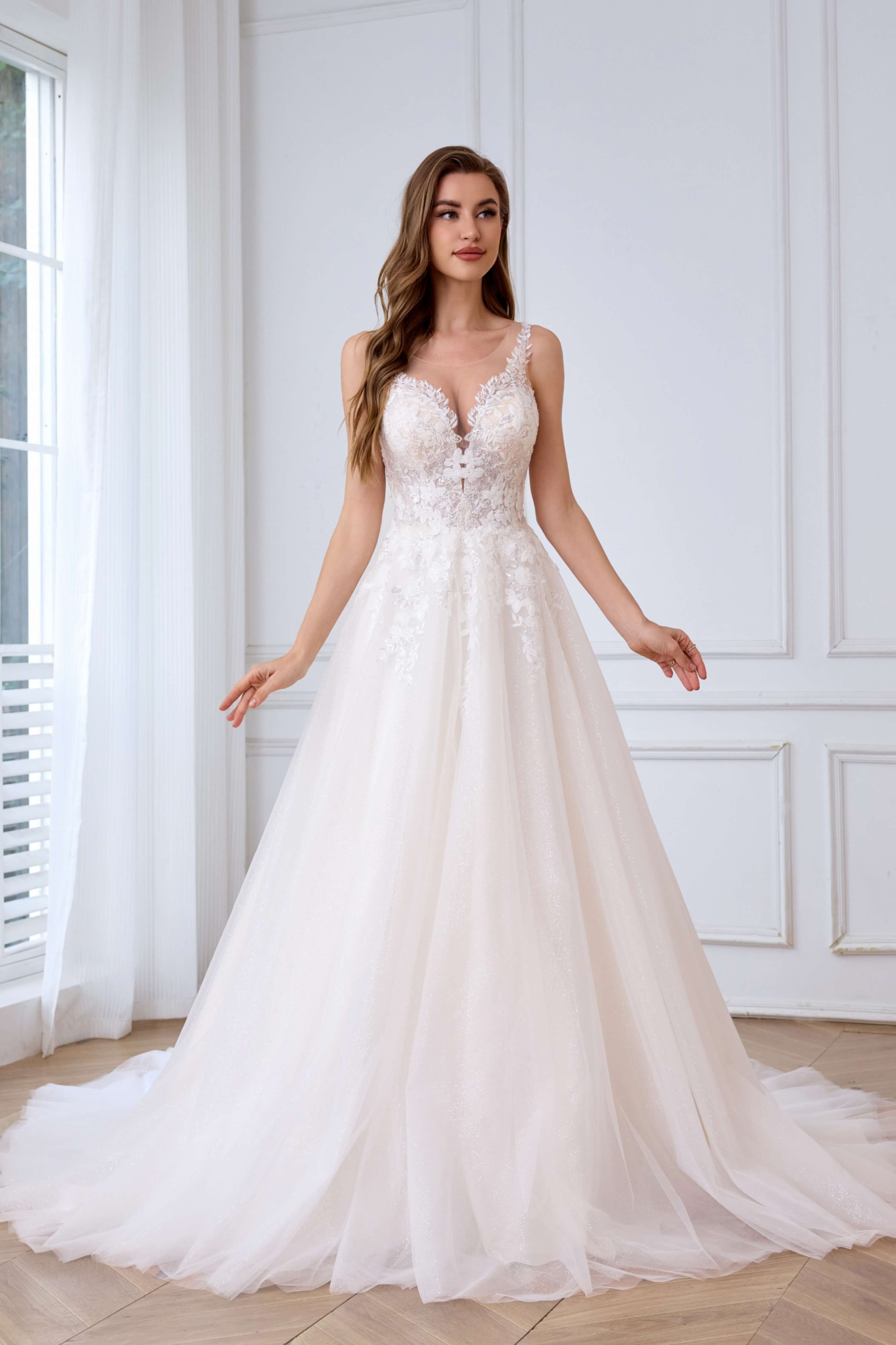 Ethereal Illusion Lace A-Line Wedding Dress for All Body Types-AND Bride