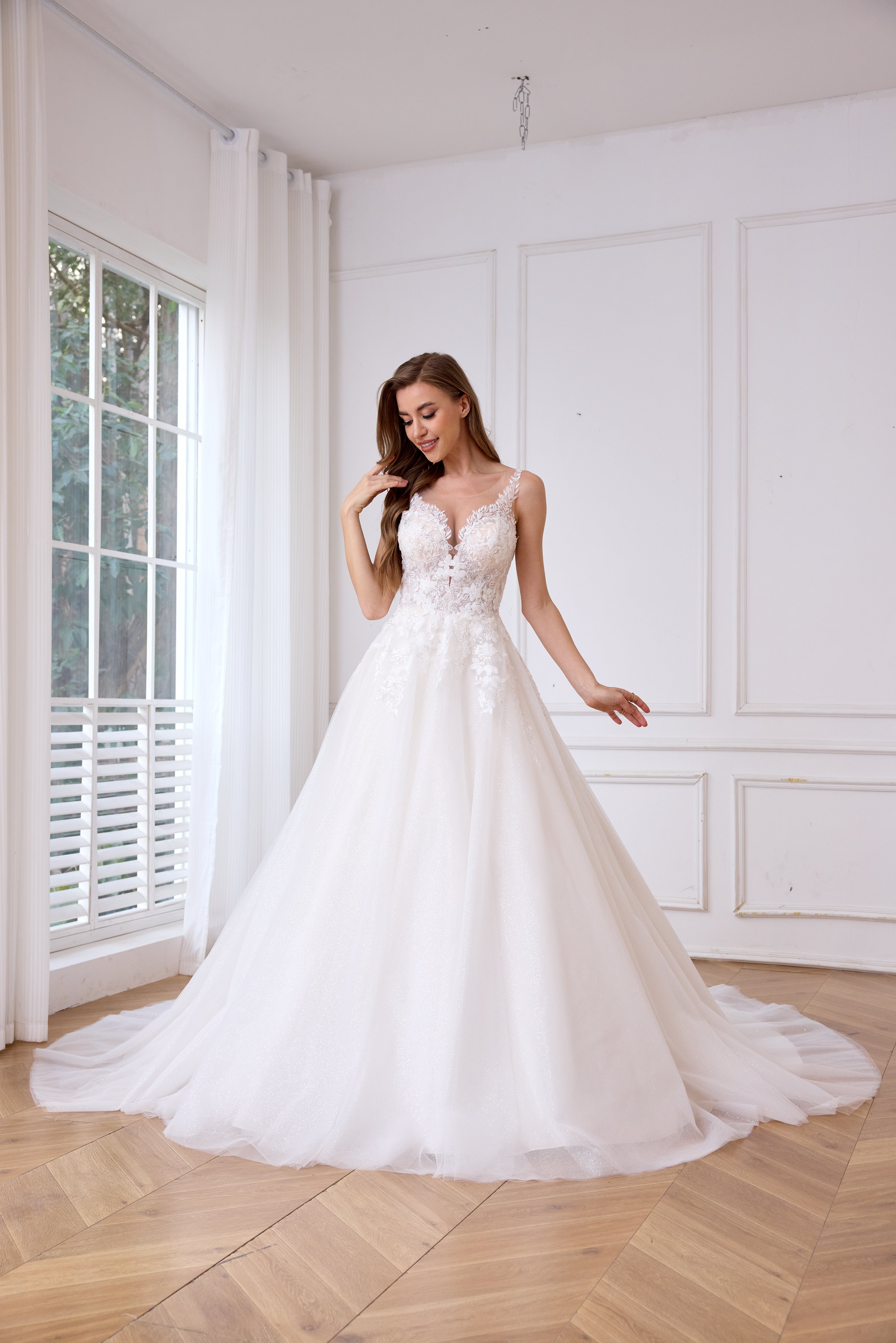 Fairytale illusion lace A-line bridal gown ,Suitable for brides of all body types LVB2620 By AND Bride