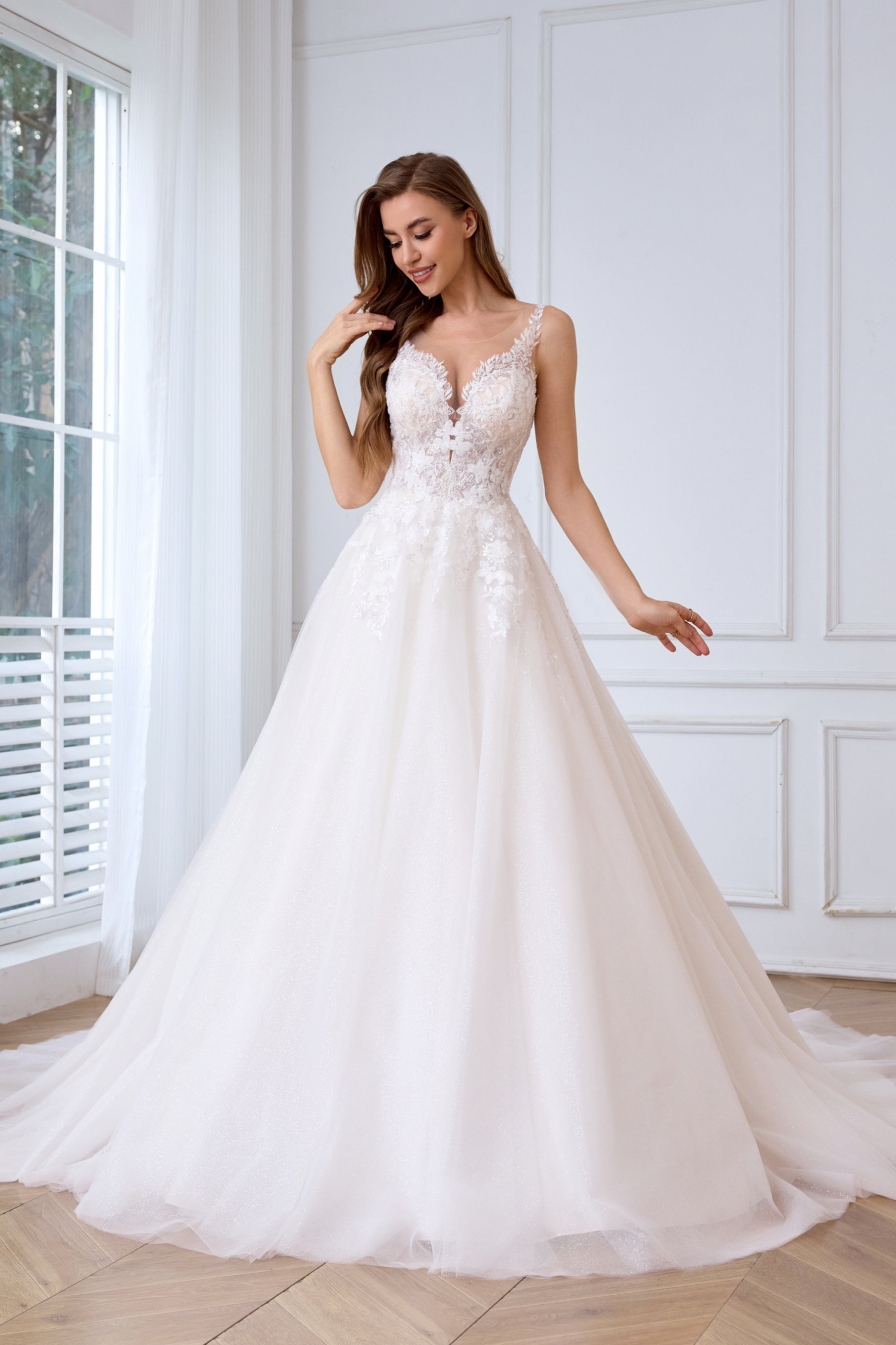 Fairytale illusion lace A-line bridal gown ,Suitable for brides of all body types LVB2620 By AND Bride