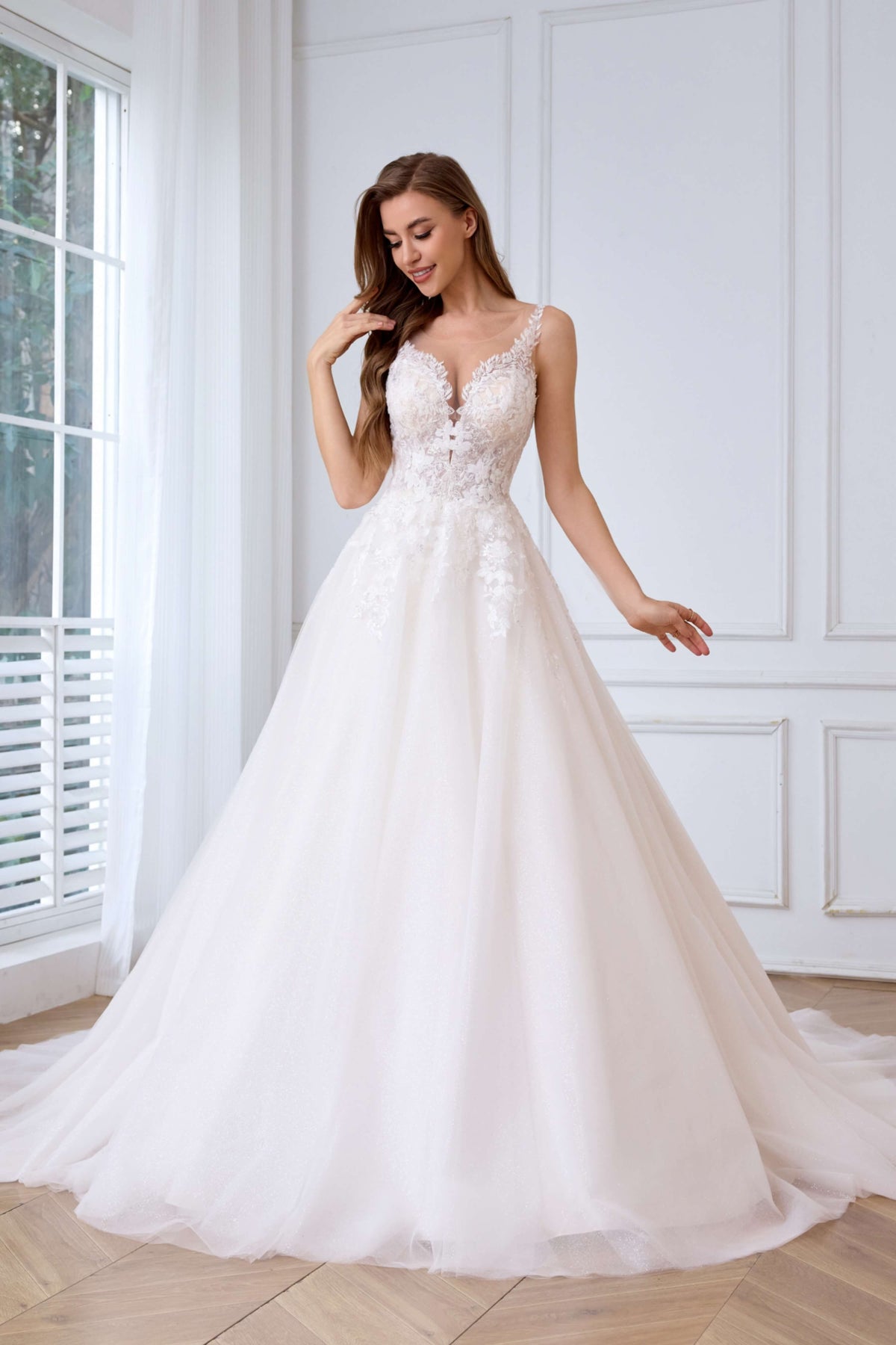 Ethereal Illusion Lace A-Line Wedding Dress for All Body Types-AND Bride