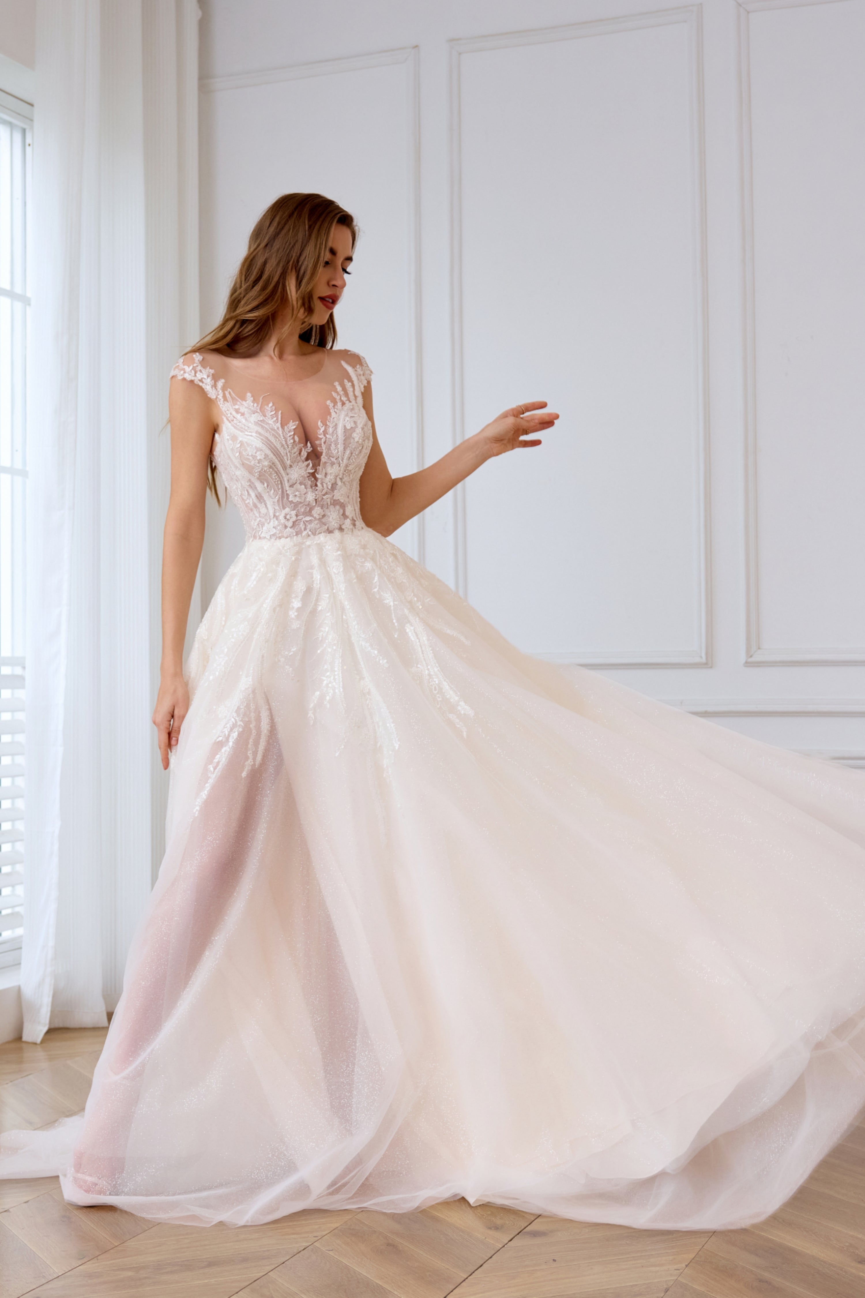 Floral cottagecore sexy wedding dress with a thigh-high slit LVB2621-AND Bride