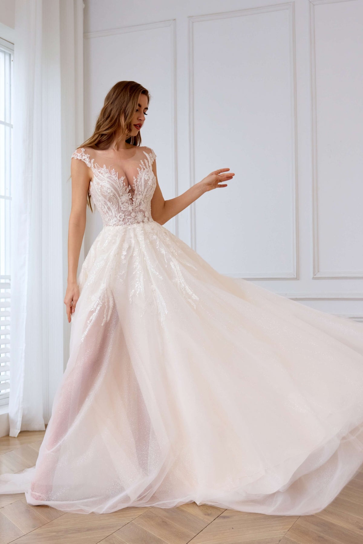 Floral cottagecore sexy wedding dress with a thigh-high slit LVB2621-AND Bride