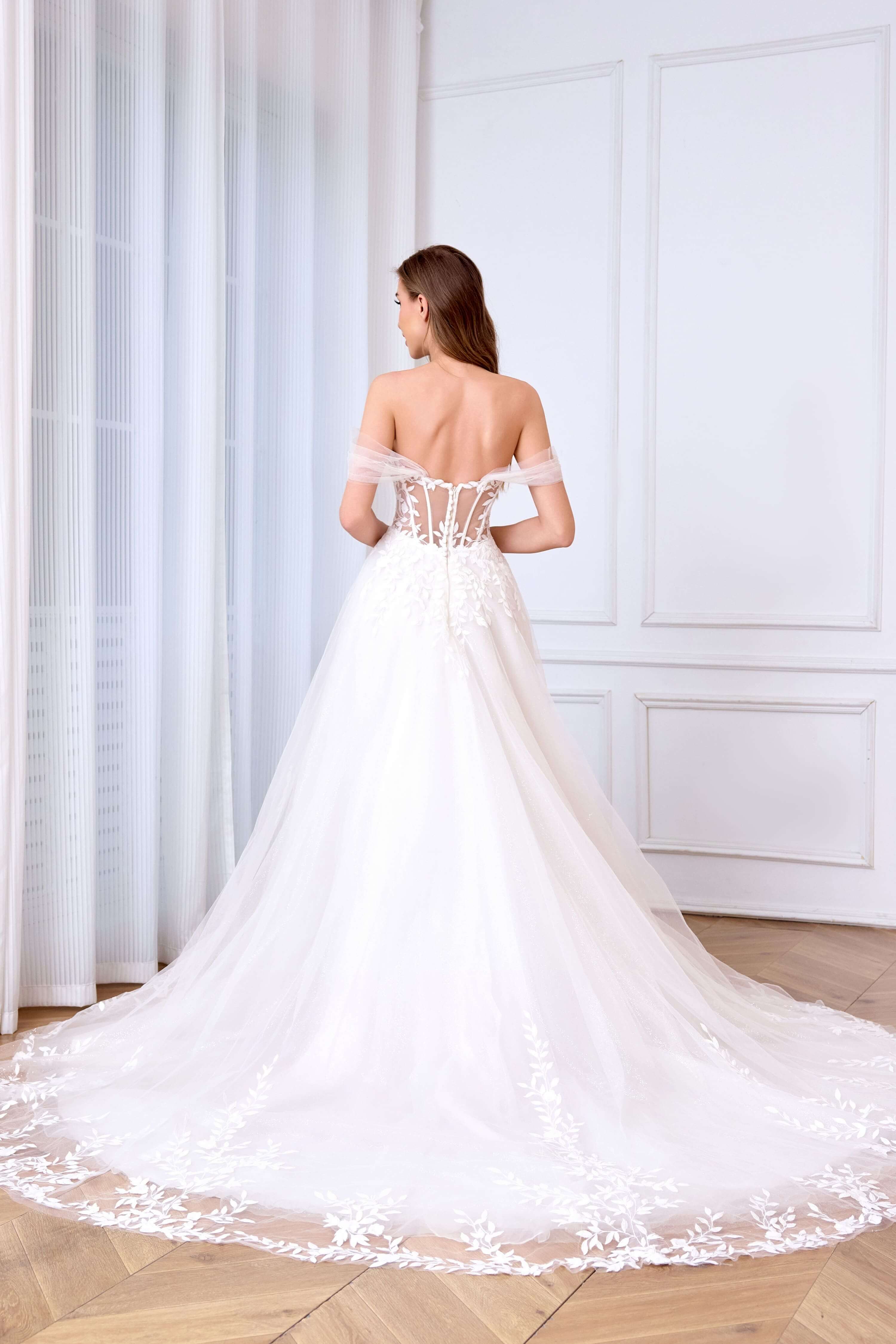 sexy floral lace wedding dress with an illusion corset back and plunging neckline LVB2601 by AND Bride-AND Bride