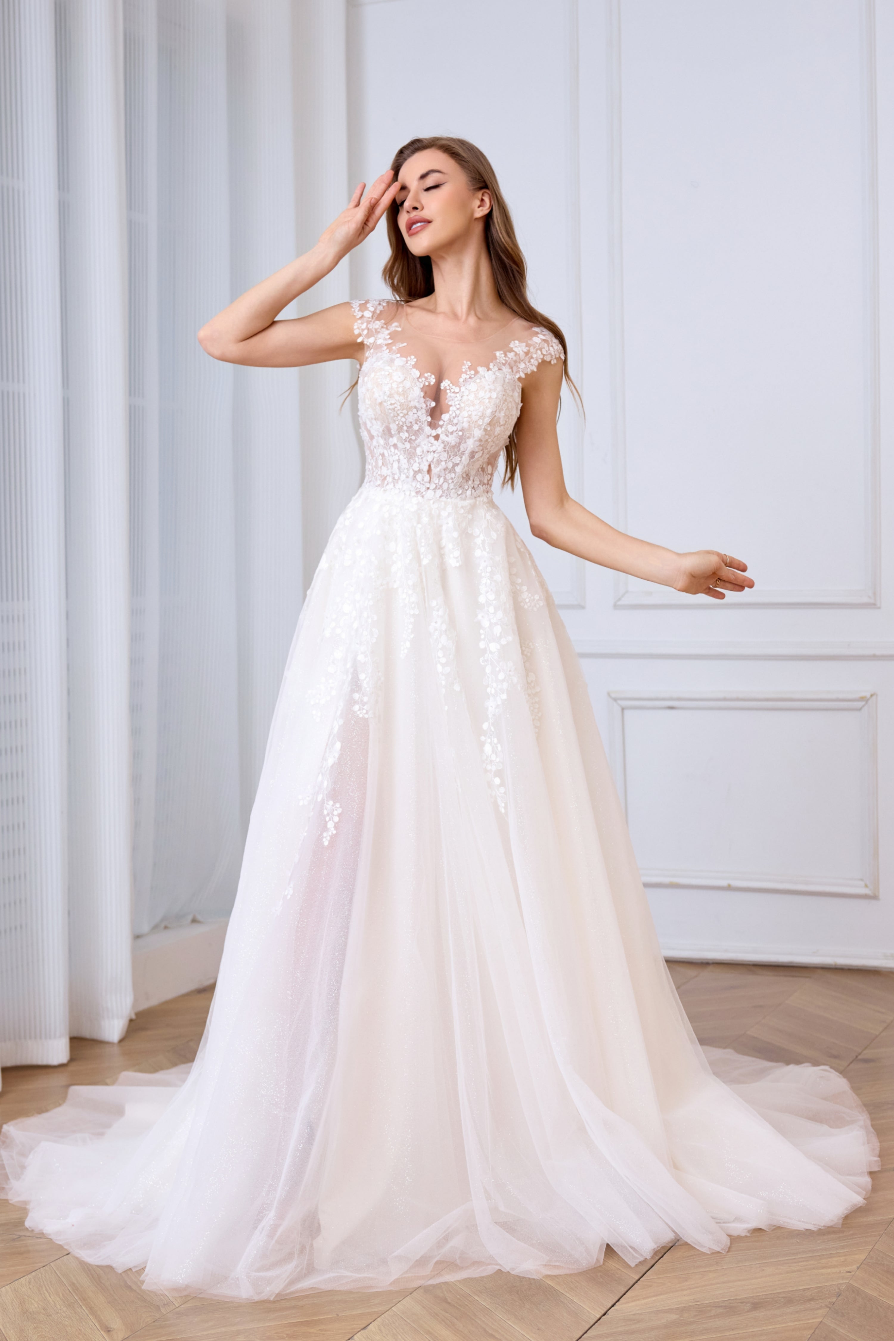 Beautiful beaded floral A-line slit bridal dress LVB2628 BY AND BRIDE