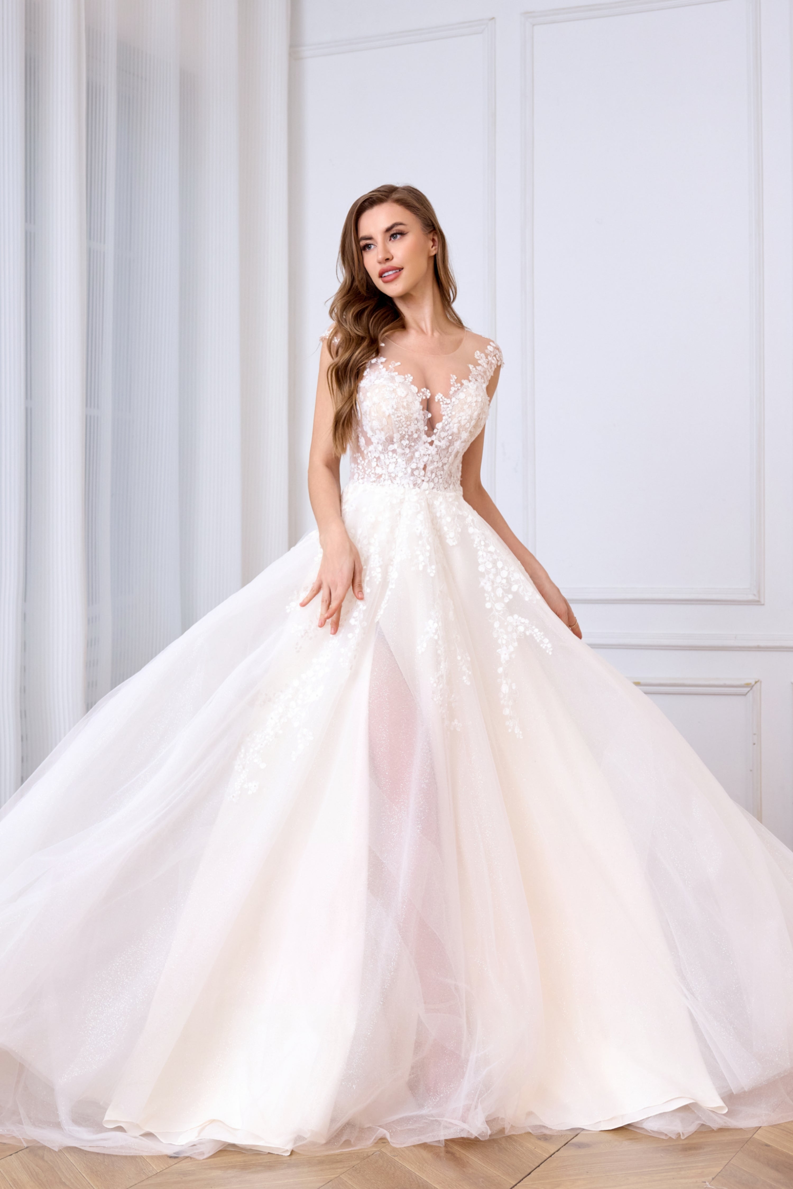 Beautiful beaded floral A-line slit bridal dress LVB2628 BY AND BRIDE