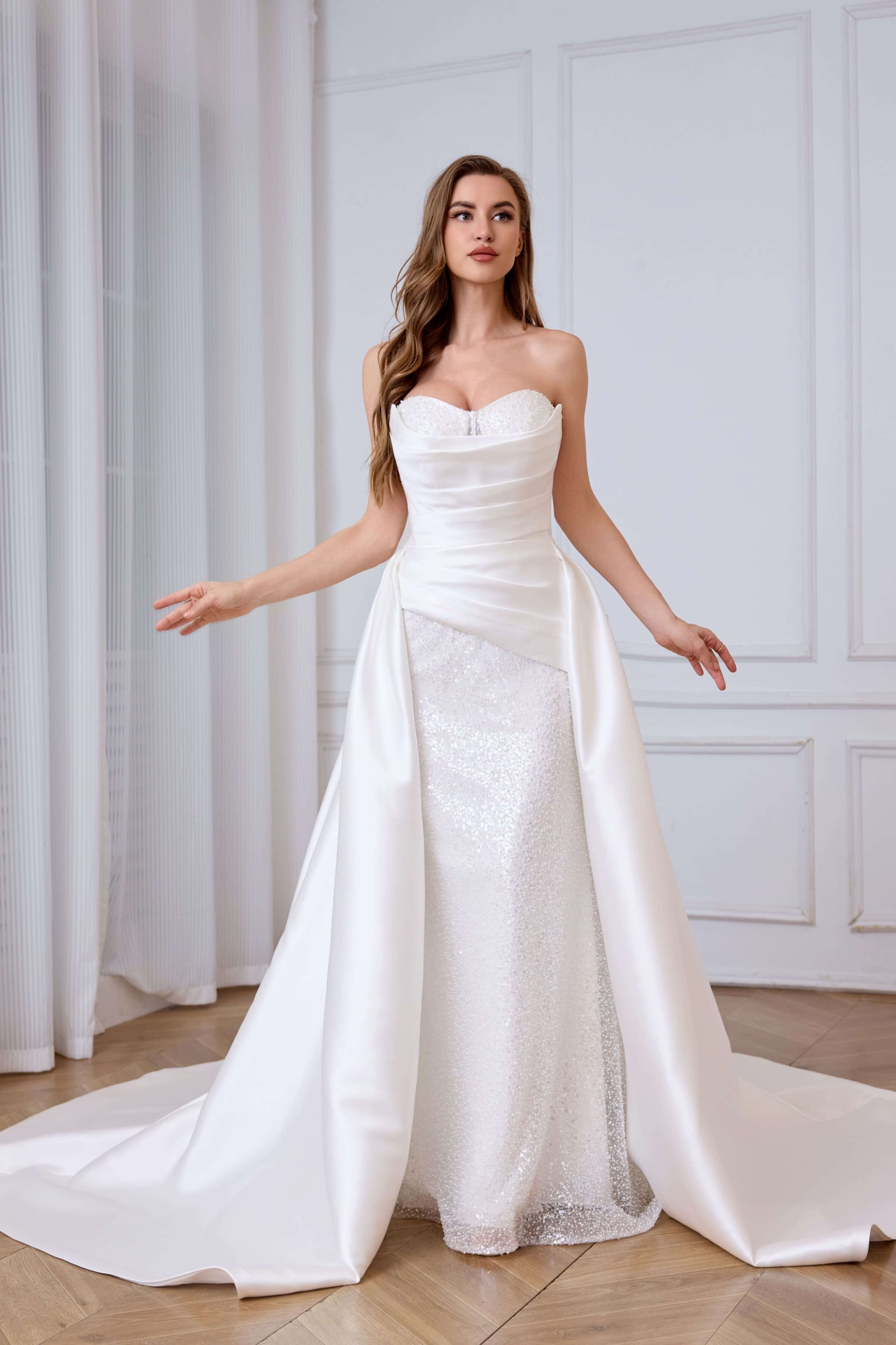 Convertible Mermaid Wedding Dress with Detachable Ball Gown Skirt-AND Bride