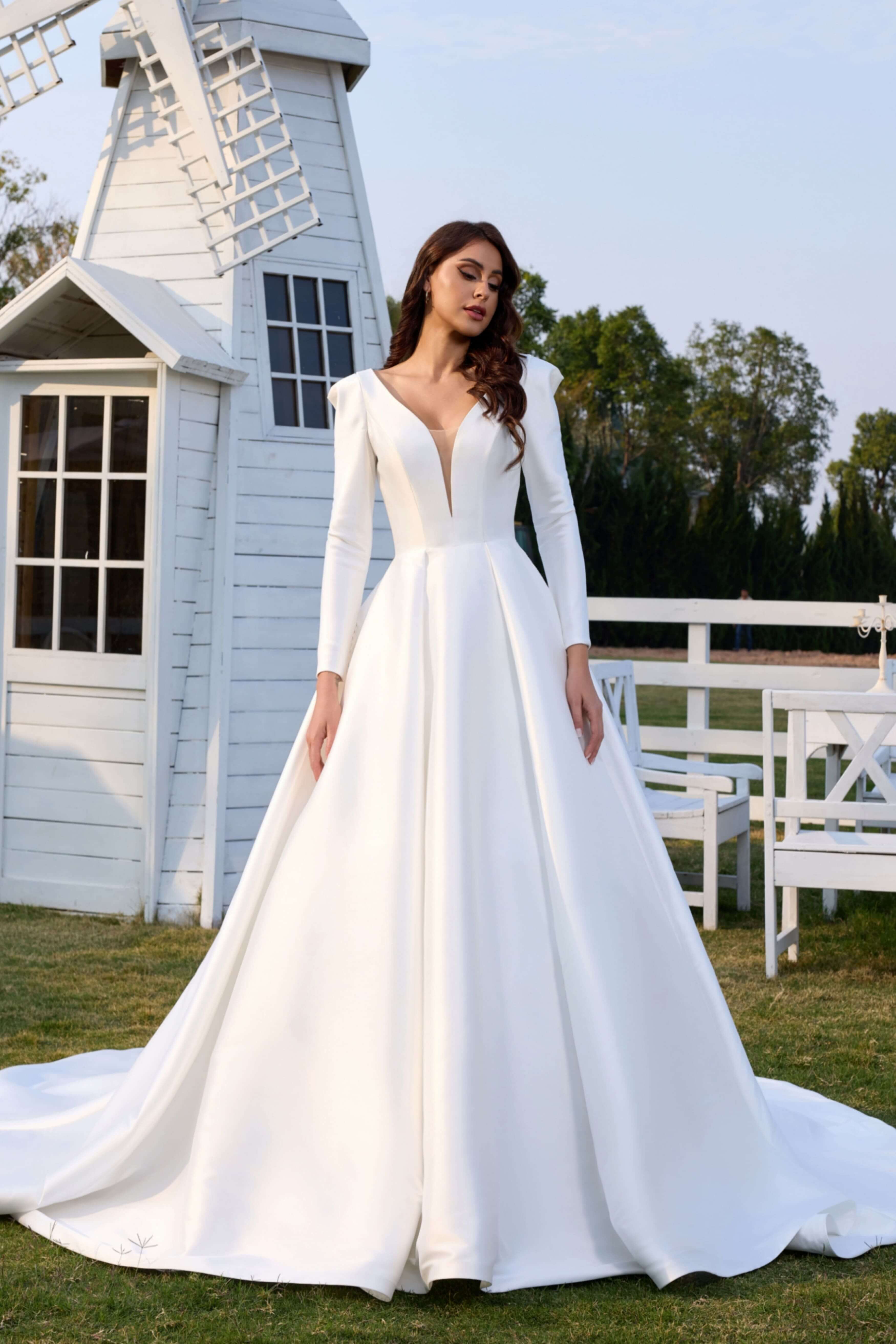 Long Sleeve Lace Wedding Dress with Open Back-AND Bride