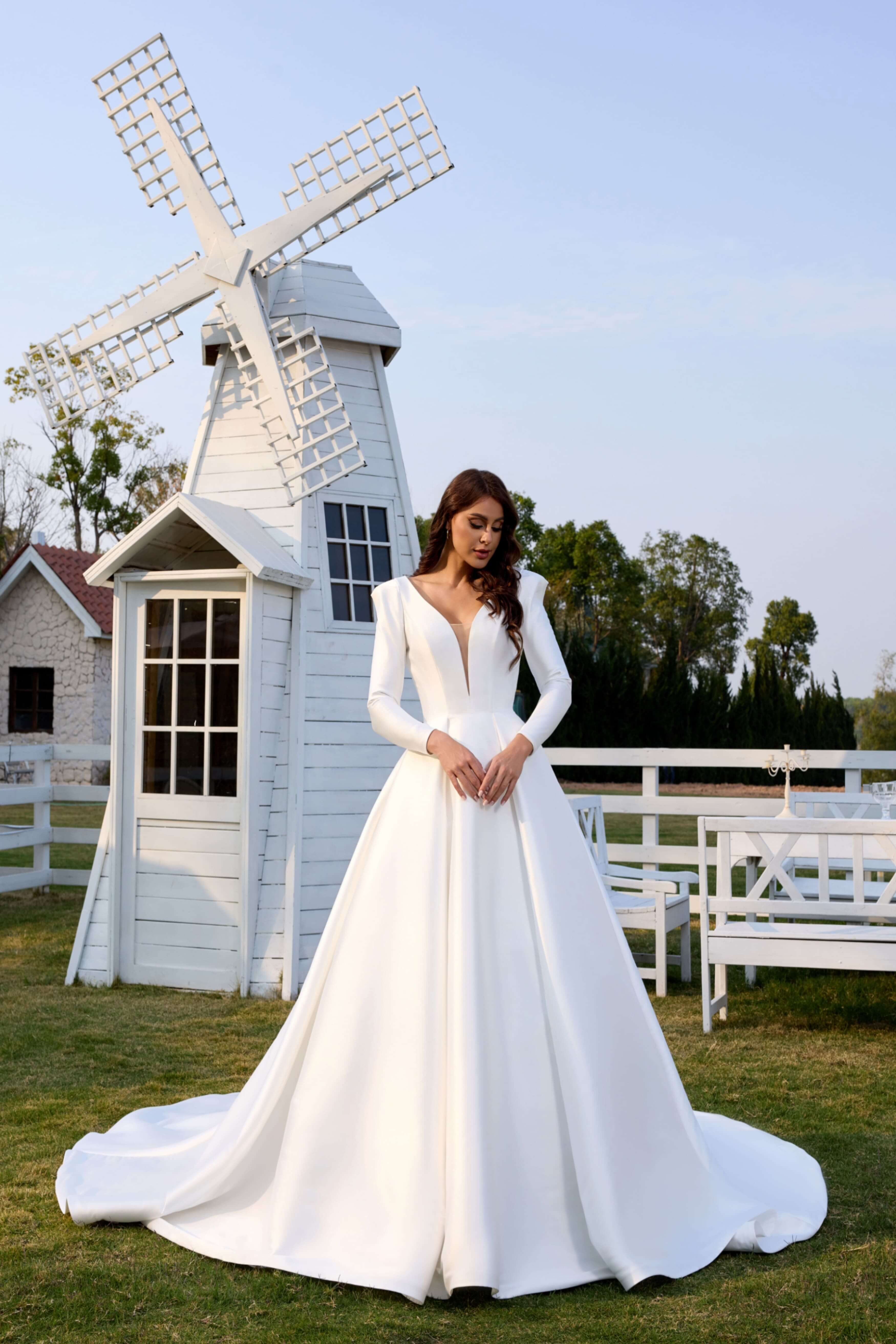 Long Sleeve Lace Wedding Dress with Open Back-AND Bride