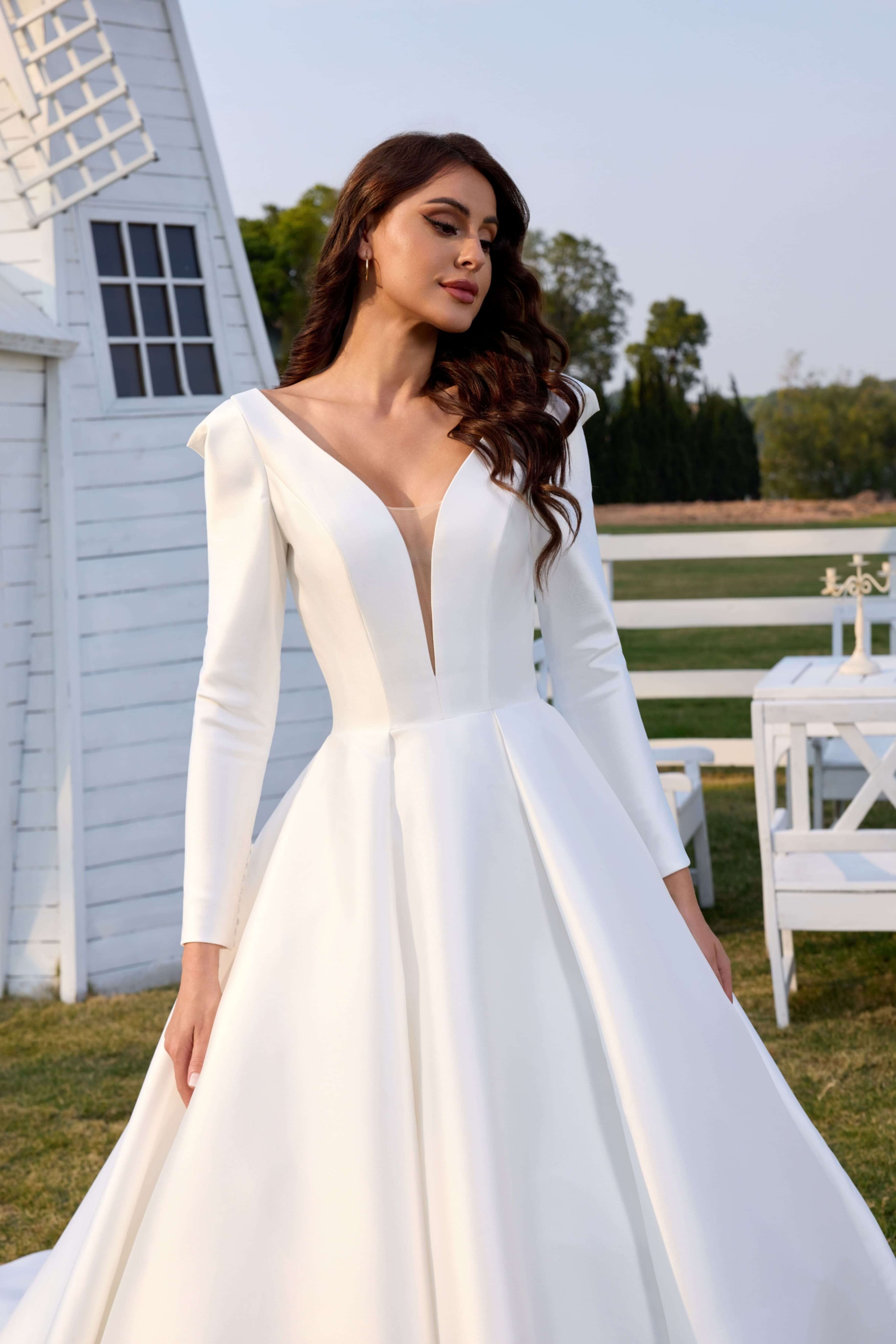 Long Sleeve Lace Wedding Dress with Open Back-AND Bride