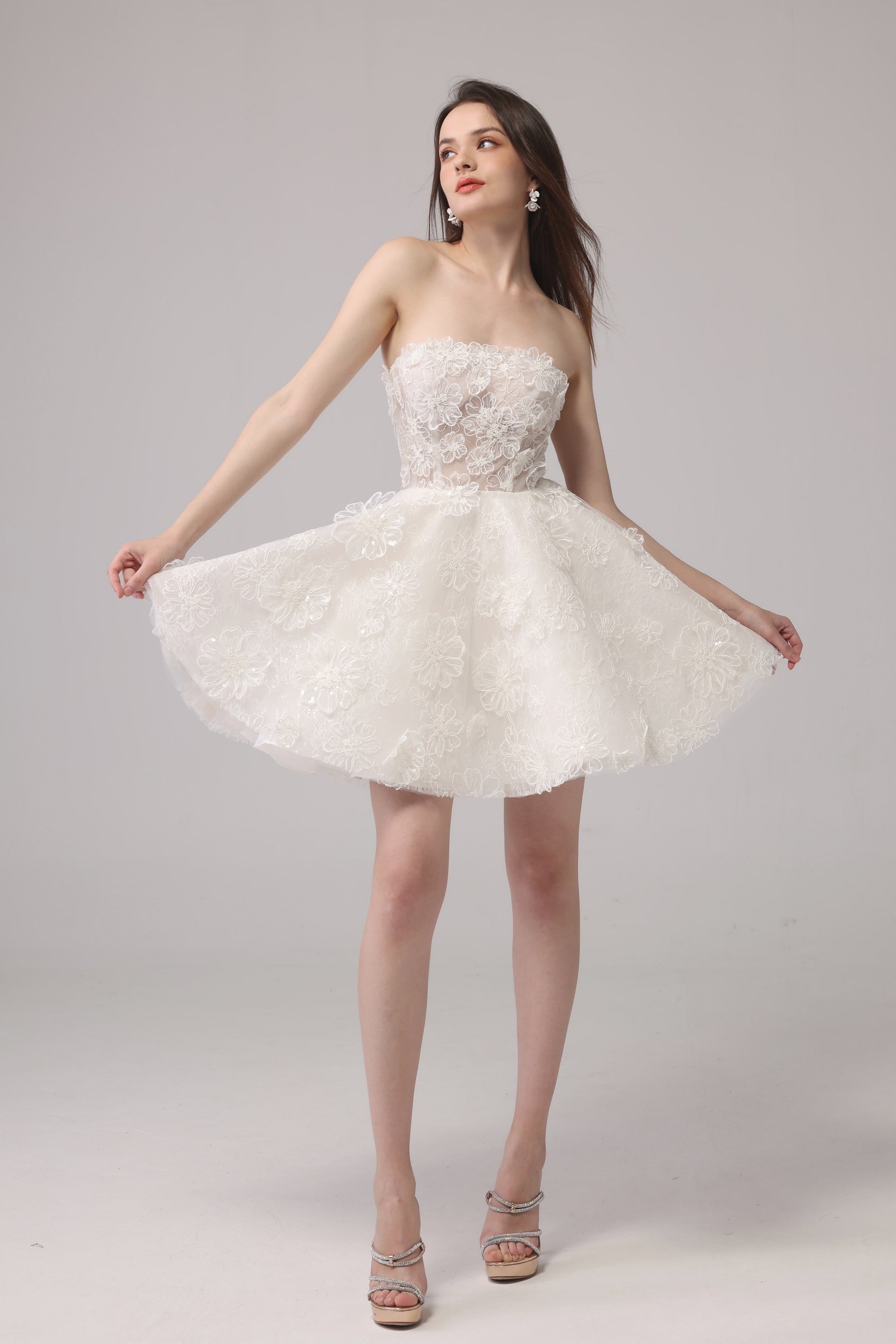 Short Lace Floral Wedding Dress LVB2661