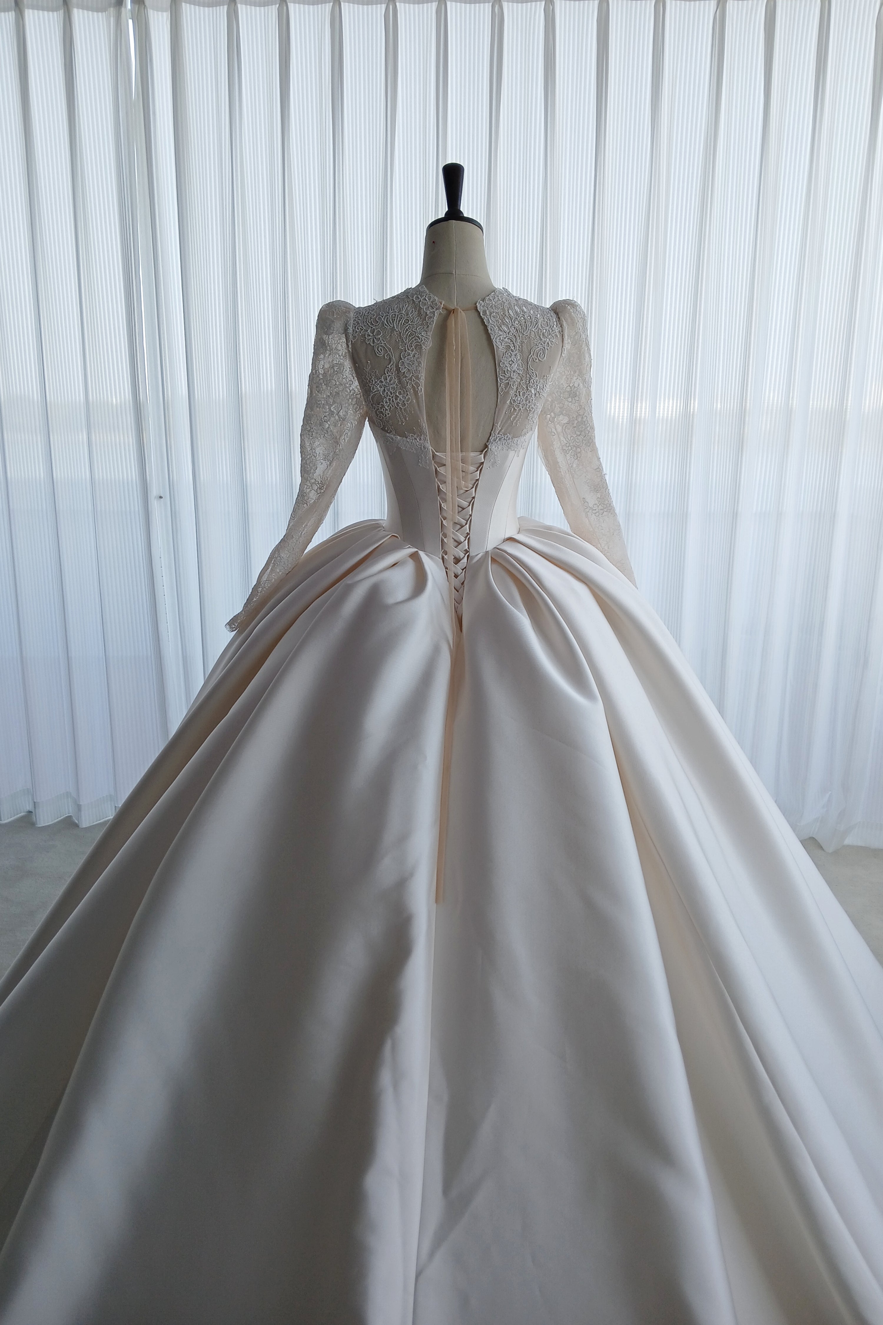 Lace Satin Ball Gown Wedding Dress With Long Sleeve LVB2690