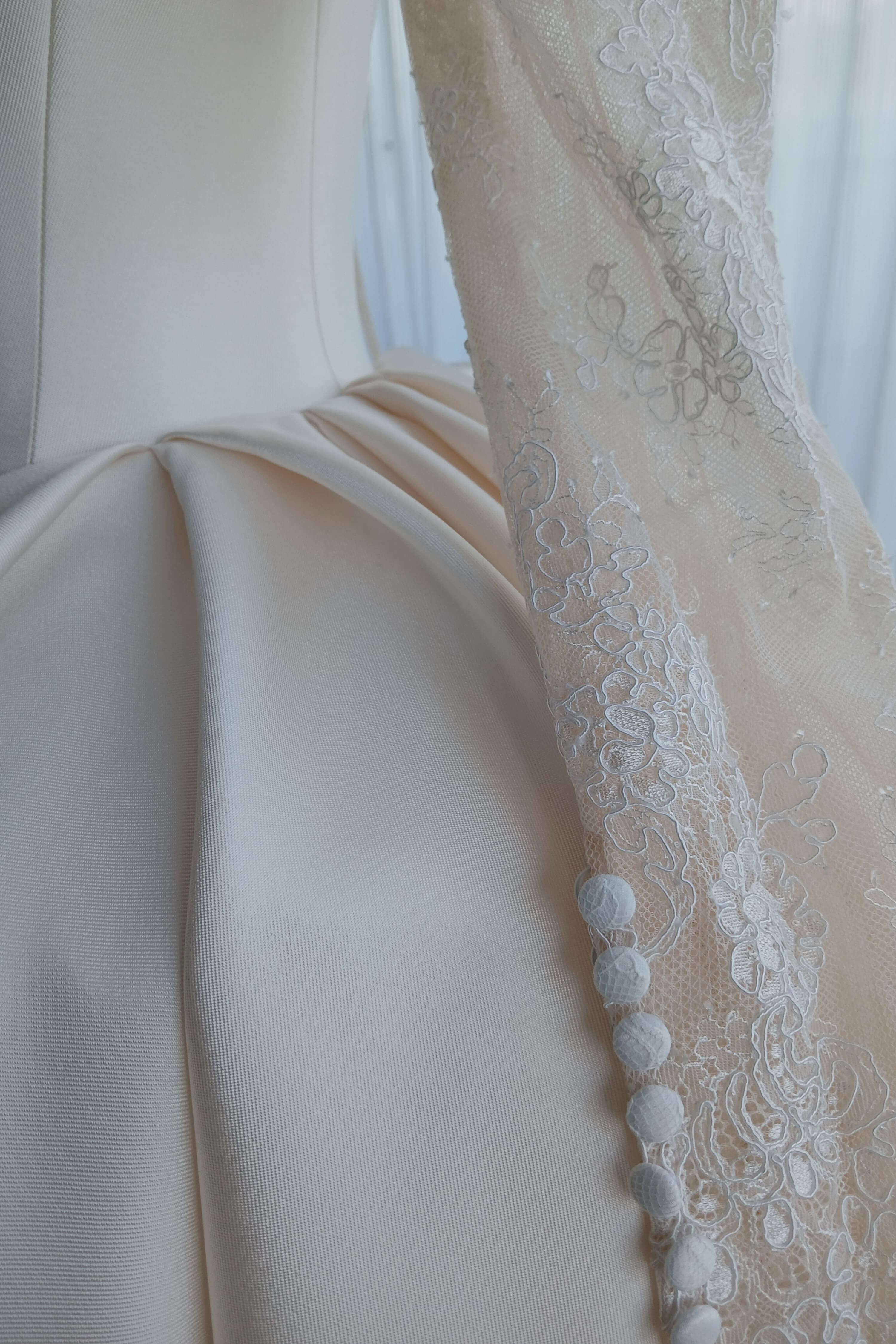Vintage Long Sleeve Lace Satin Ball Gown Wedding Dress-AND Bride
