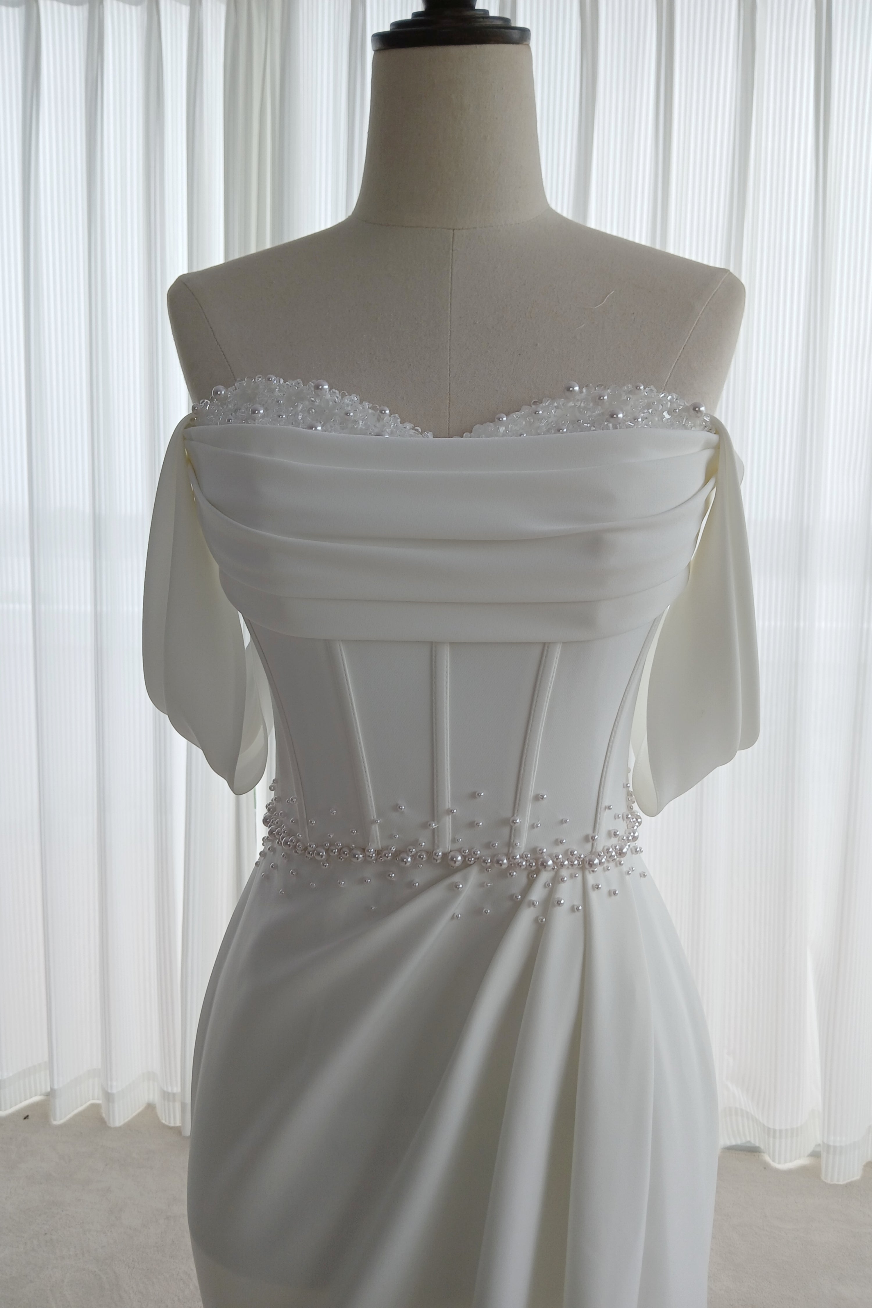Seraphina-Beaded Handmade Wedding Dress With Off-The-Shoulder Cap-Sleeves LVB2697
