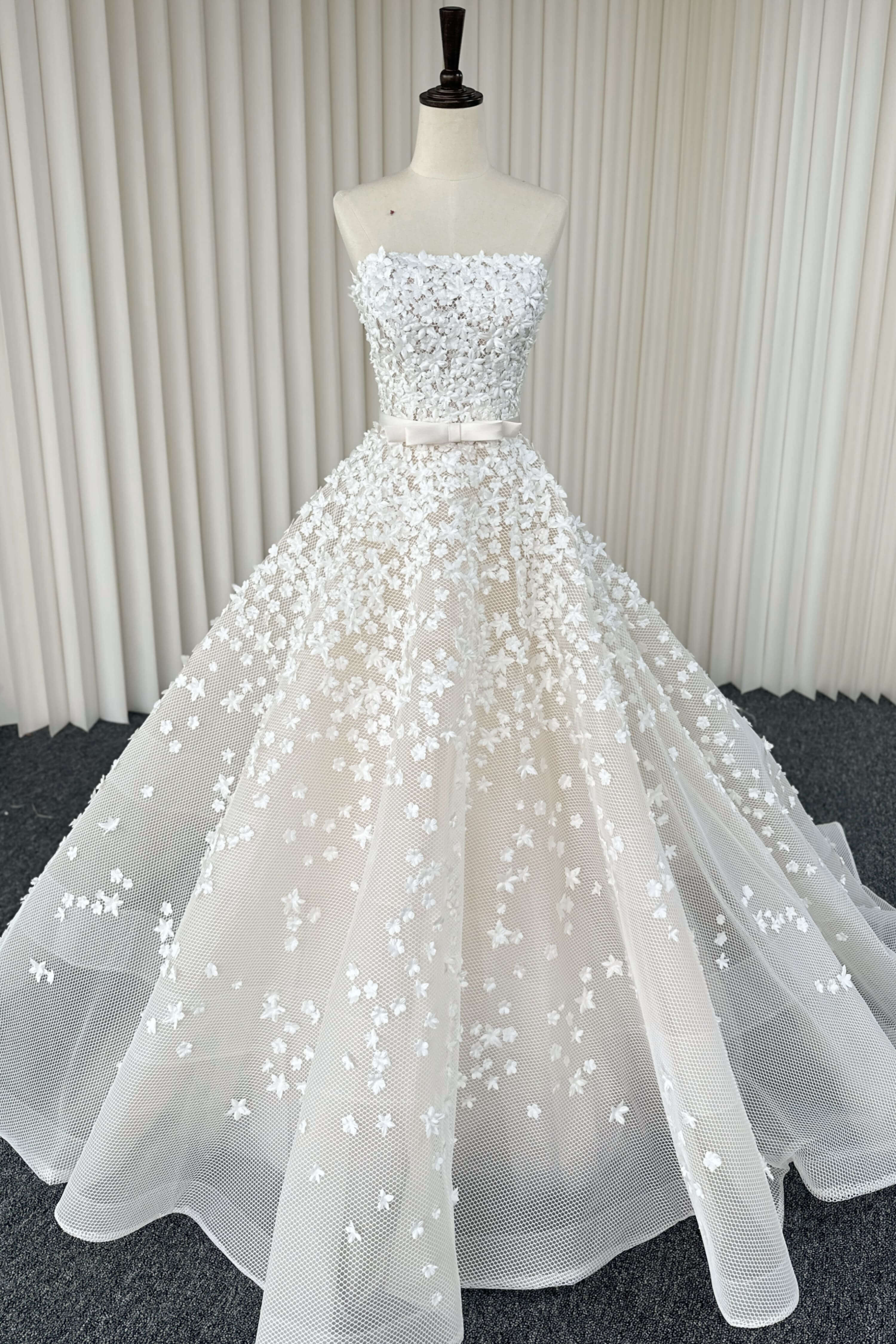 Off-Shoulder Floral Lace Ball Gown Wedding Dress with Veil-AND Bride