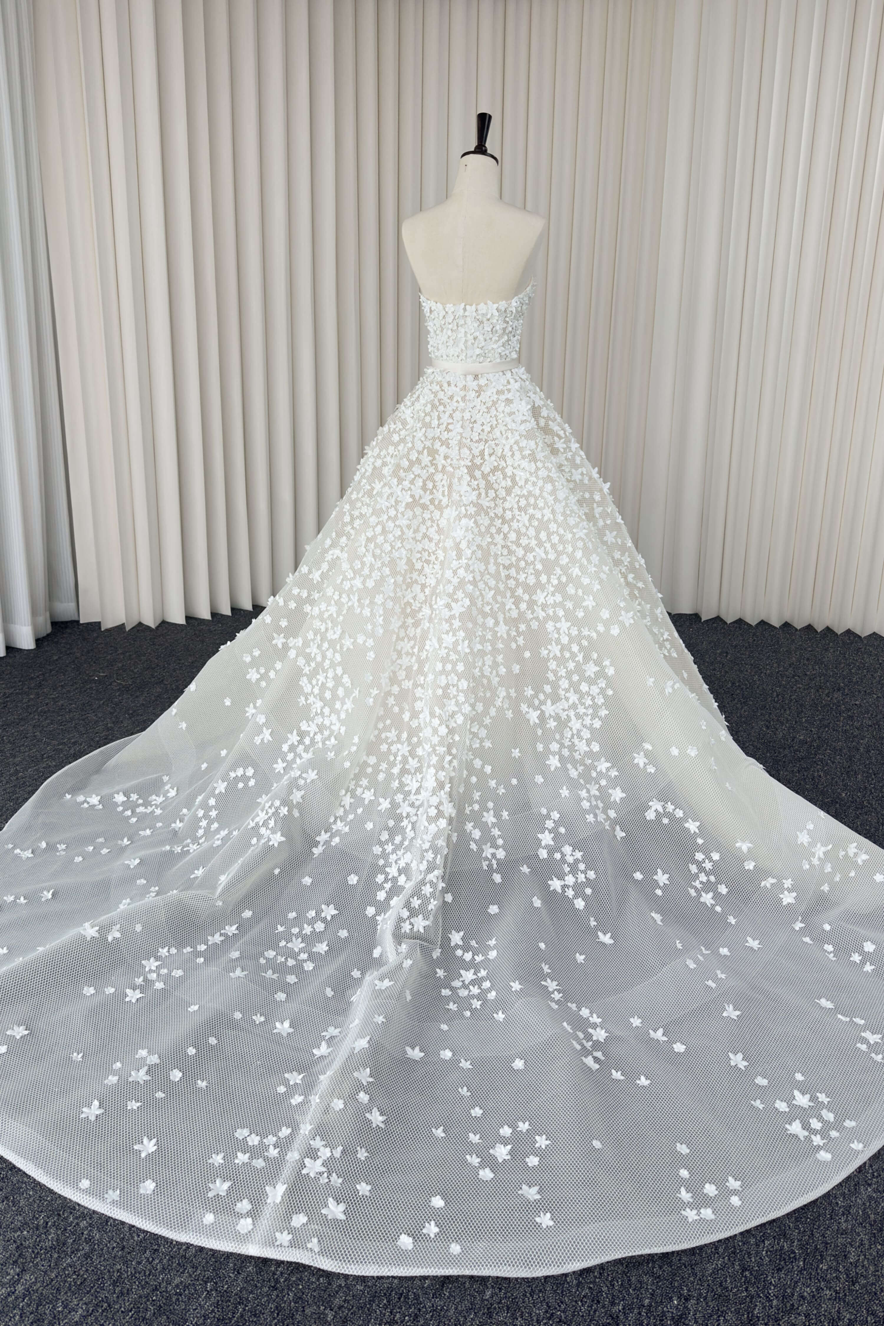 Off-Shoulder Floral Lace Ball Gown Wedding Dress with Veil-AND Bride