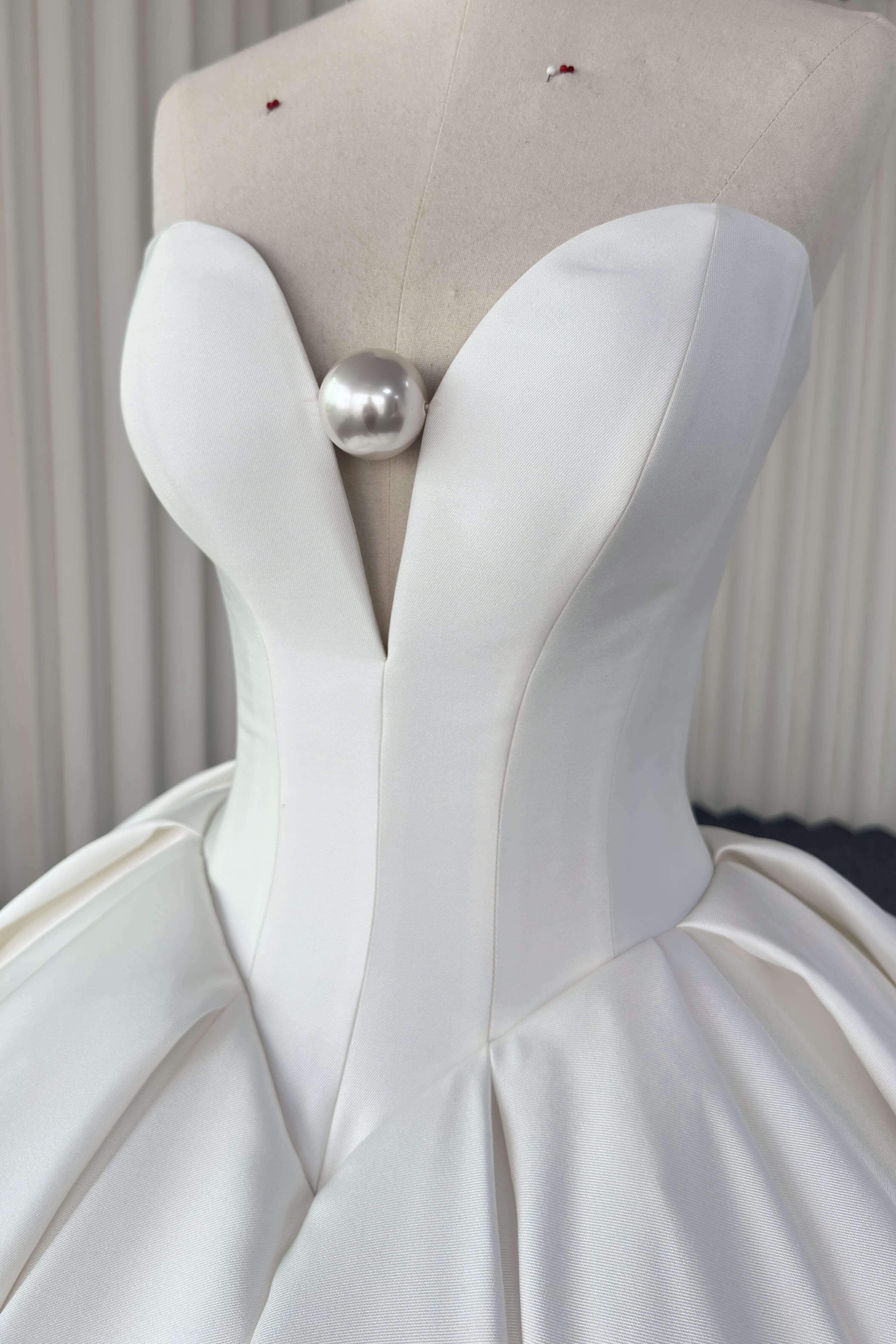 Pearl-Beaded Satin Ball Gown Wedding Dress-AND Bride