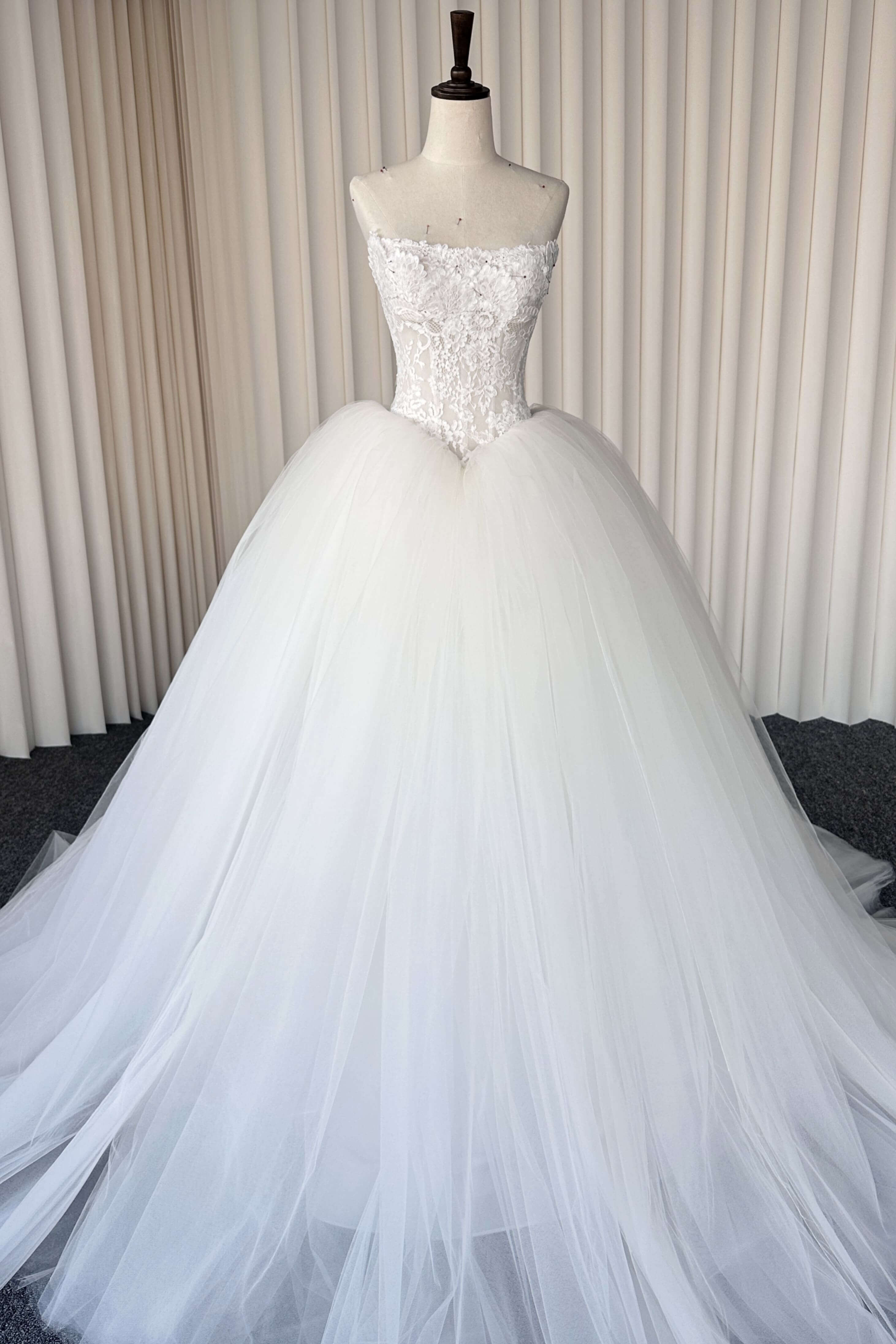 Romantic Lace A-Line Wedding Dress with Floral Detail-AND Bride