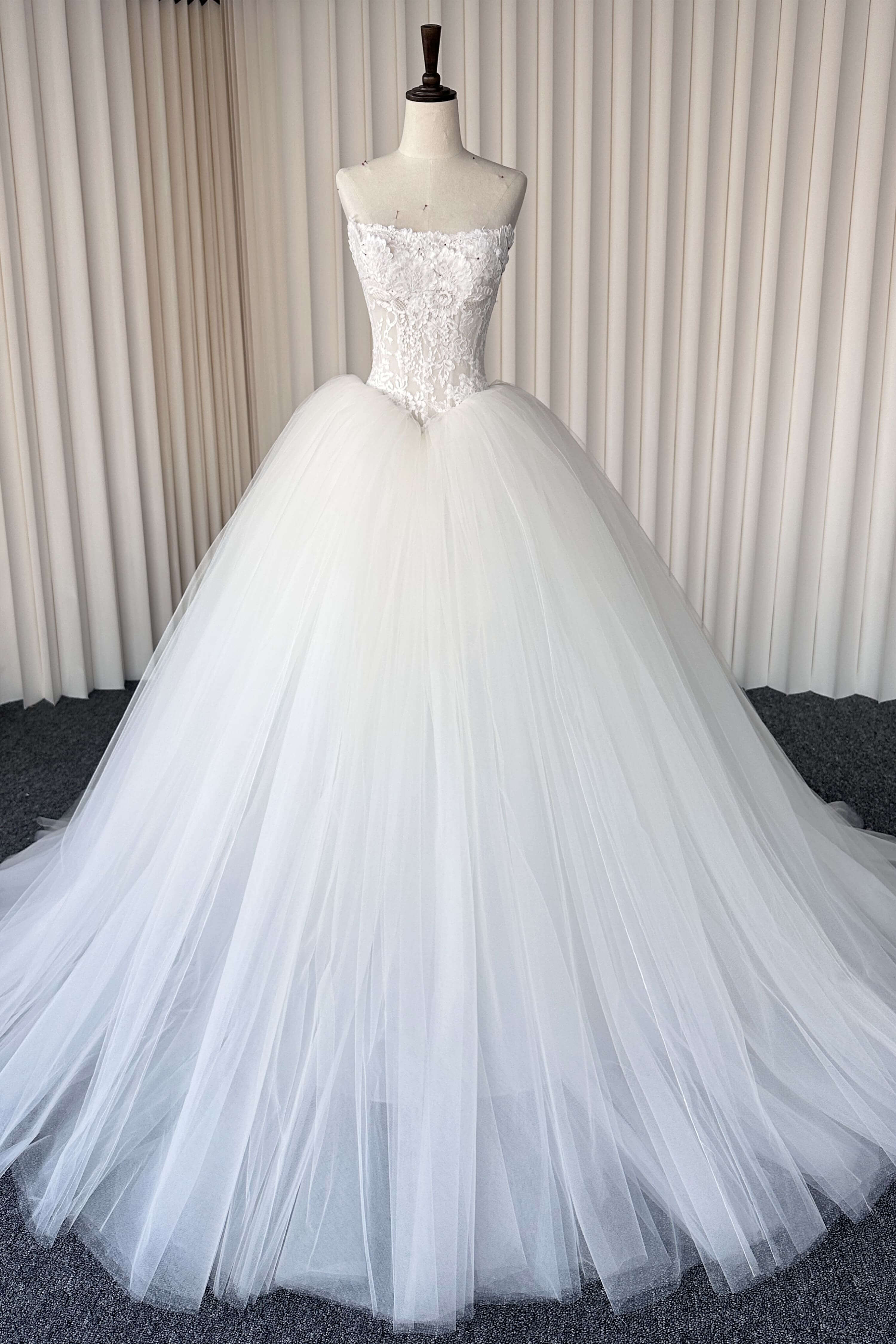 Romantic Lace A-Line Wedding Dress with Floral Detail-AND Bride