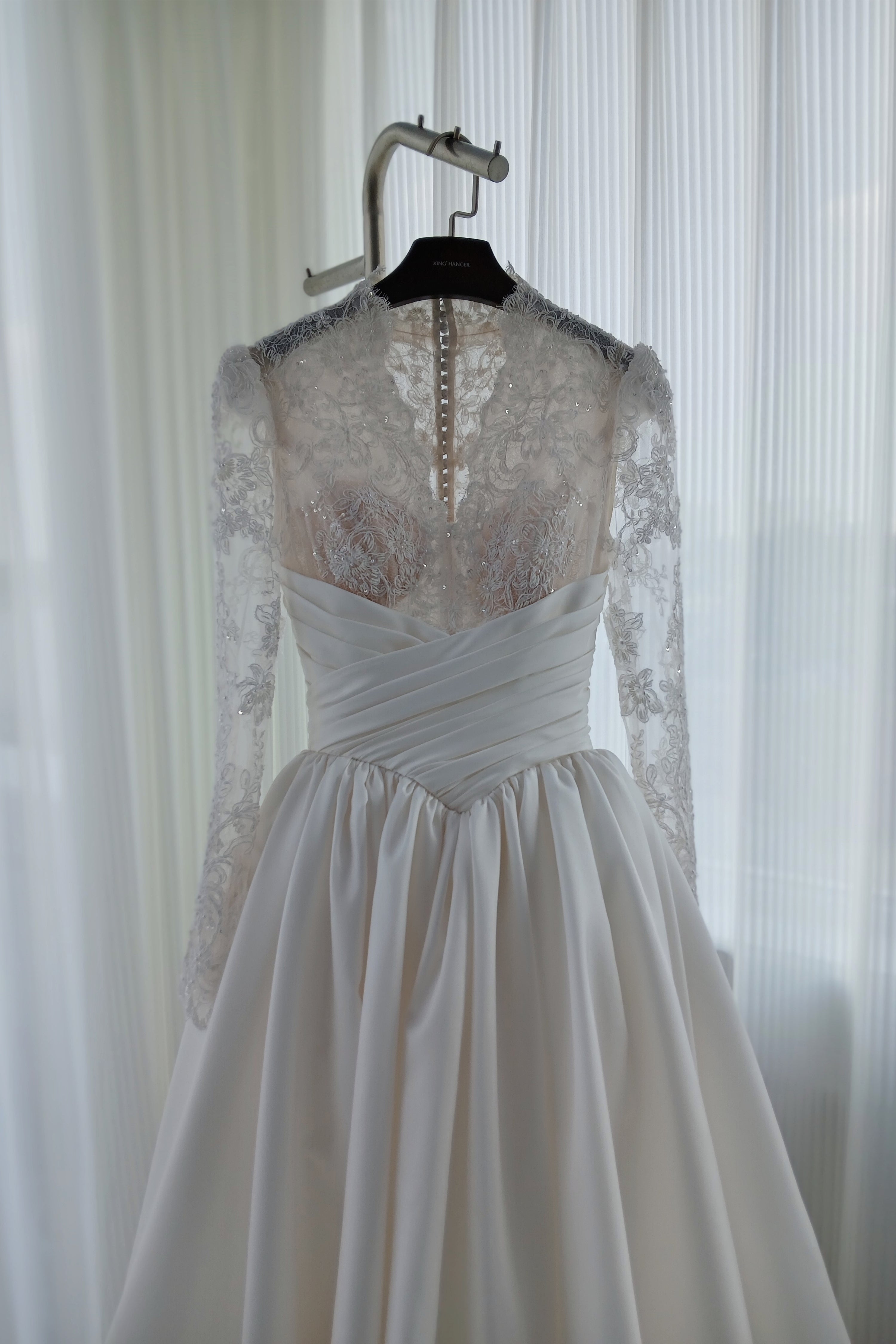 TIANA -Ivory & Champagne lace satin Cathedral Train Ball Gown WEDDING DRESS LVB2721