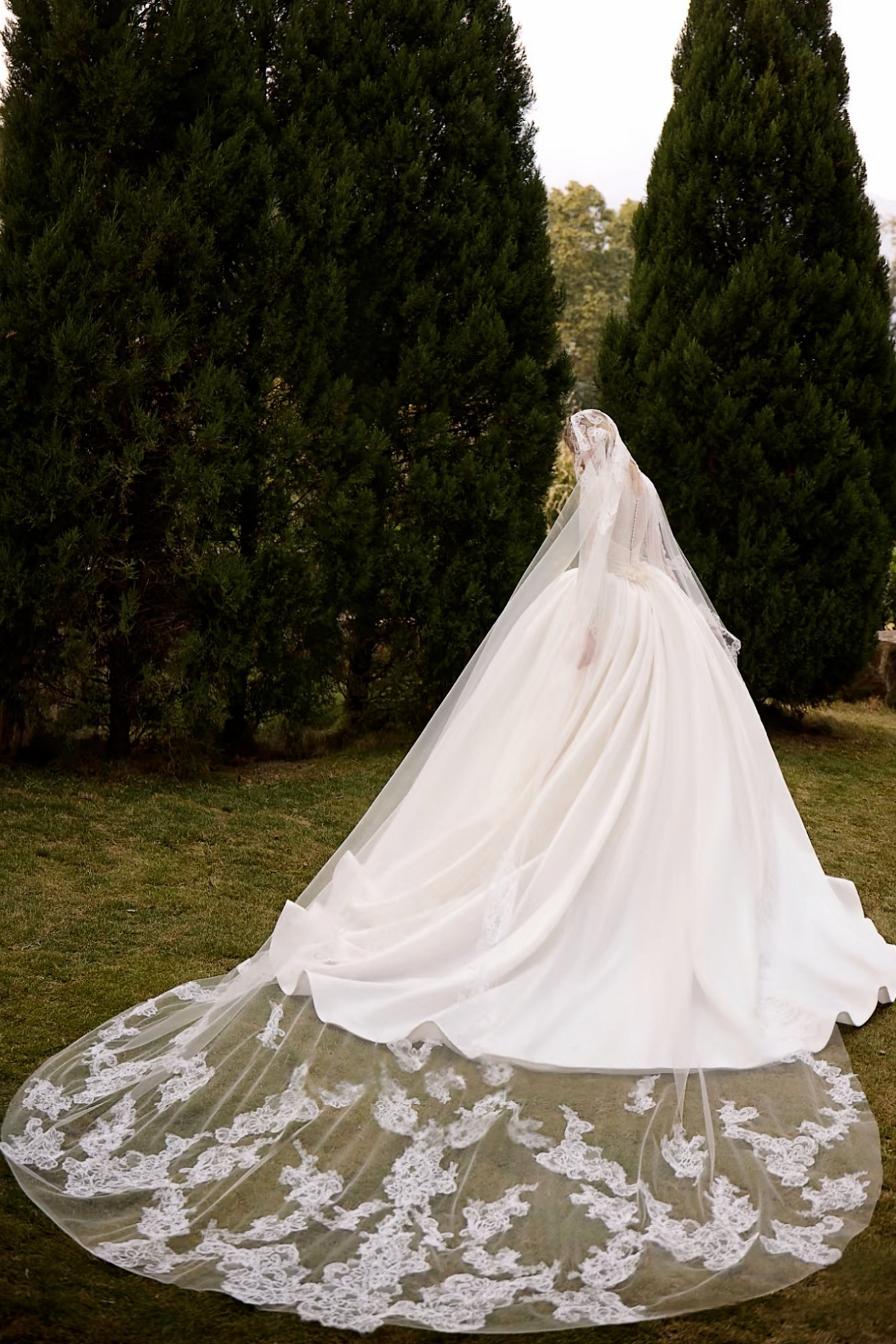 TIANA -Ivory & Champagne lace satin Cathedral Train Ball Gown WEDDING DRESS LVB2721
