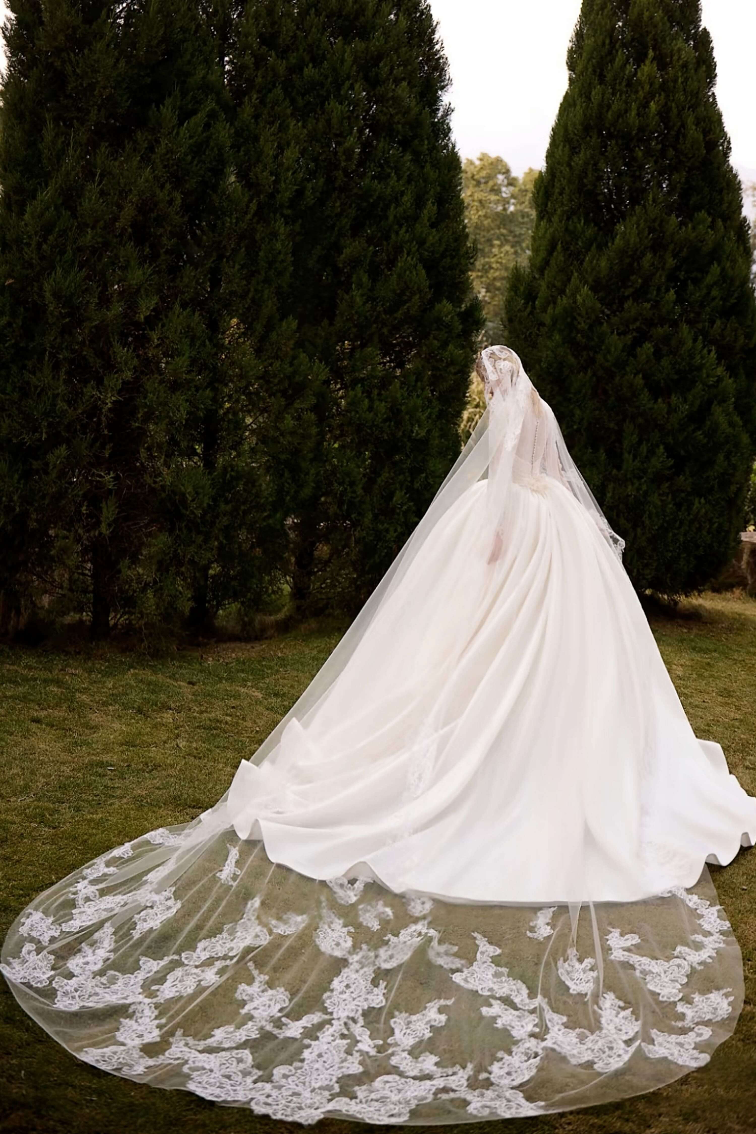 Sheer Lace Ball Gown Wedding Dress with Cathedral Train-AND Bride