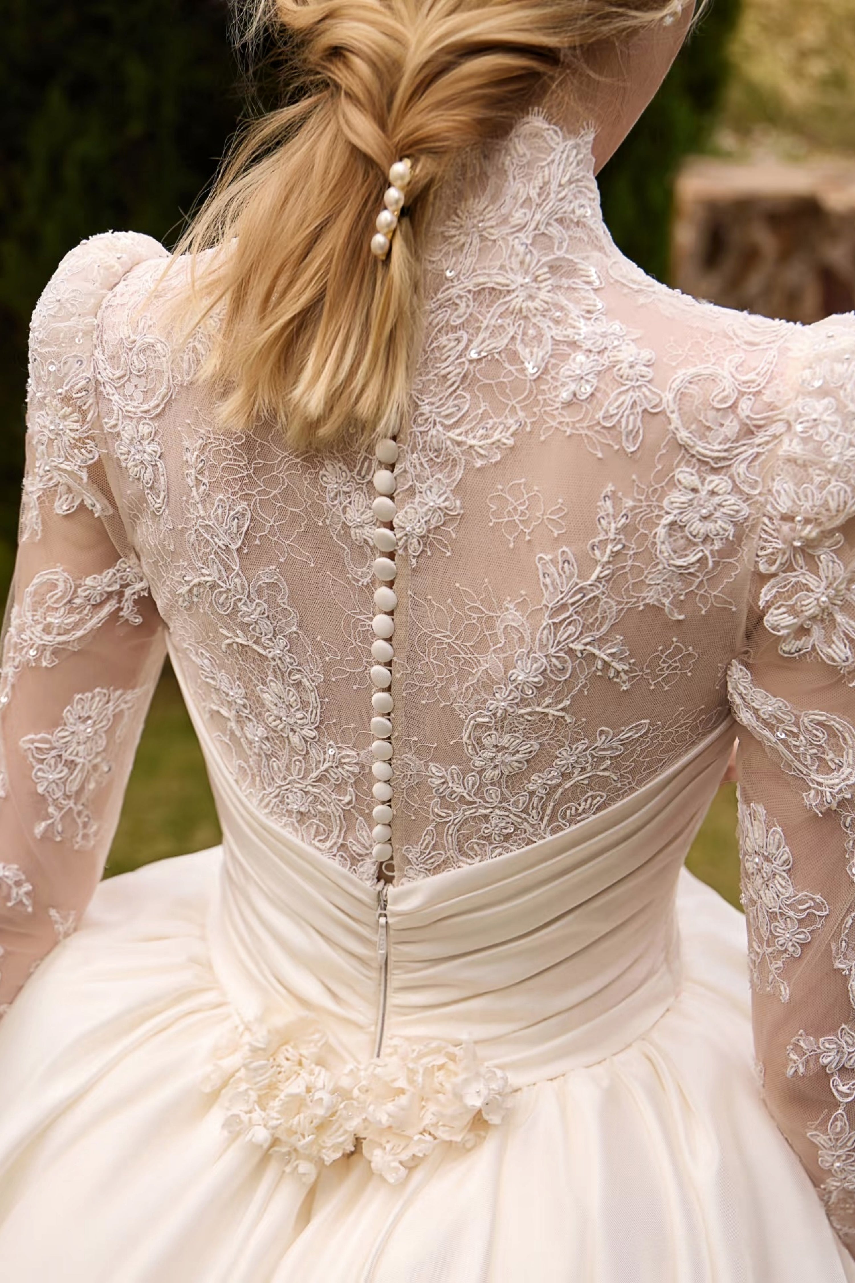 TIANA -Ivory & Champagne lace satin Cathedral Train Ball Gown WEDDING DRESS LVB2721