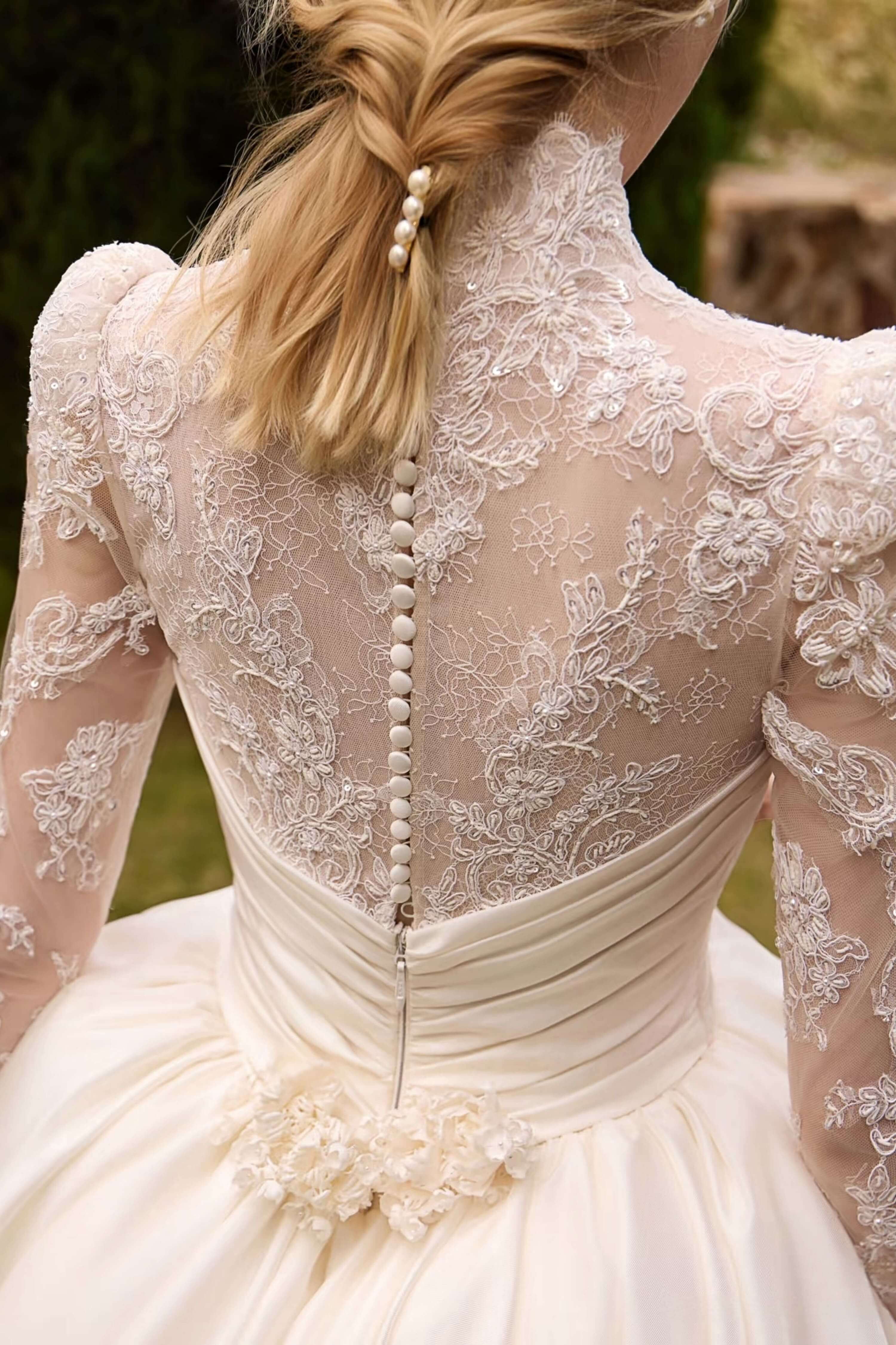 Sheer Lace Ball Gown Wedding Dress with Cathedral Train-AND Bride