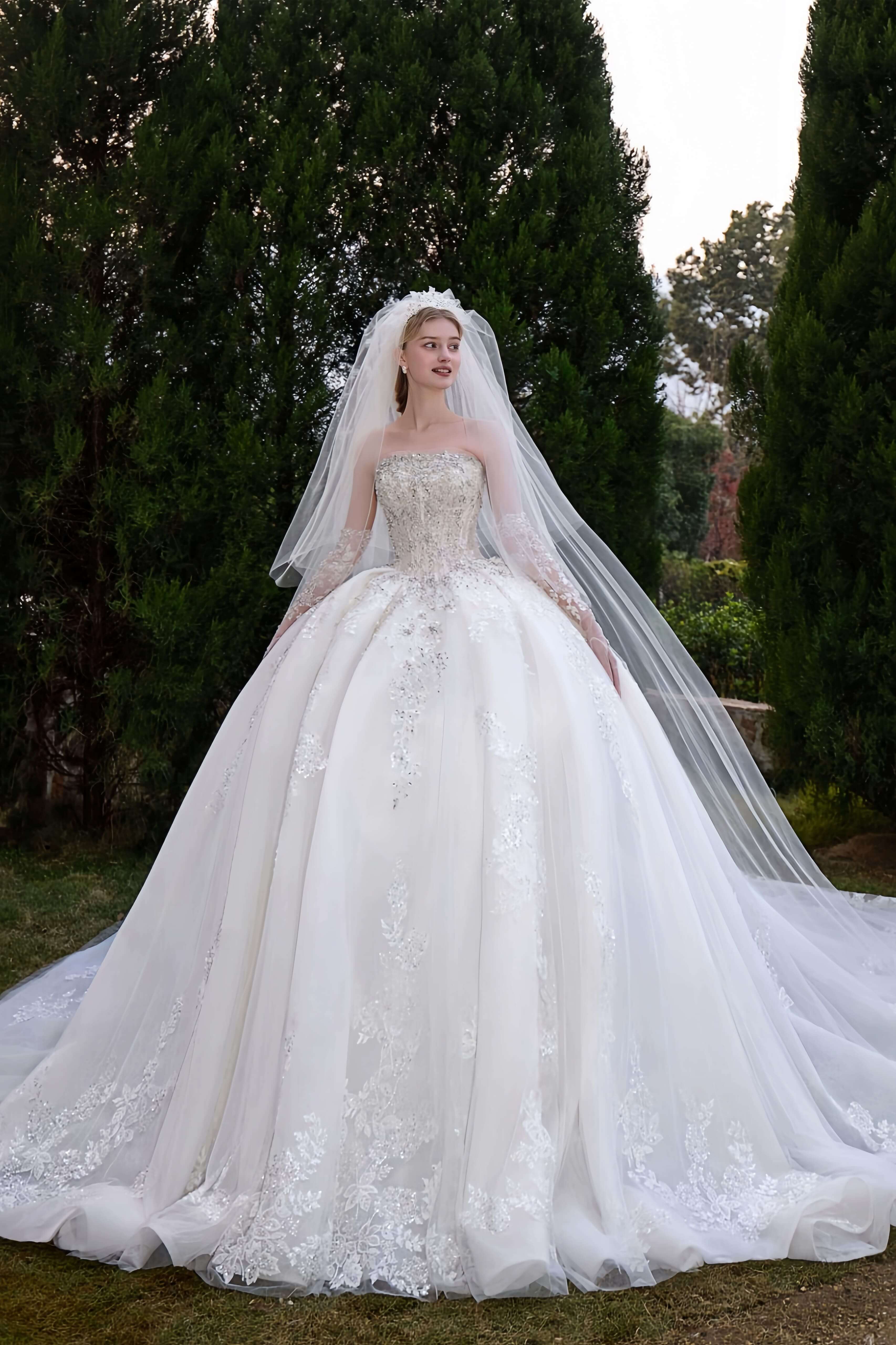 Romantic Tulle Ball Gown Wedding Dress with Princess Silhouette-AND Bride