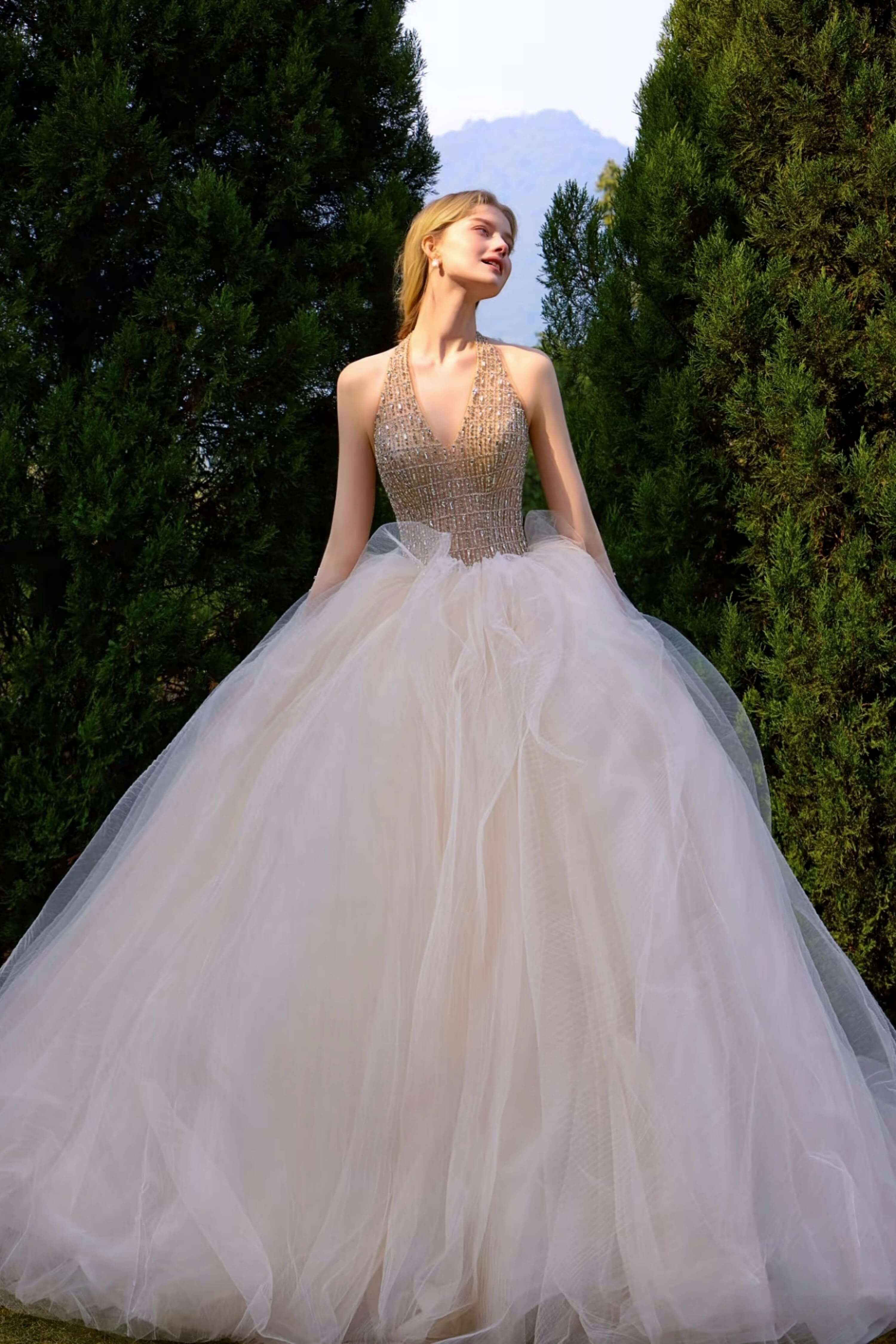 Open Back Beaded Mermaid Wedding Dress with Gloves-AND Bride
