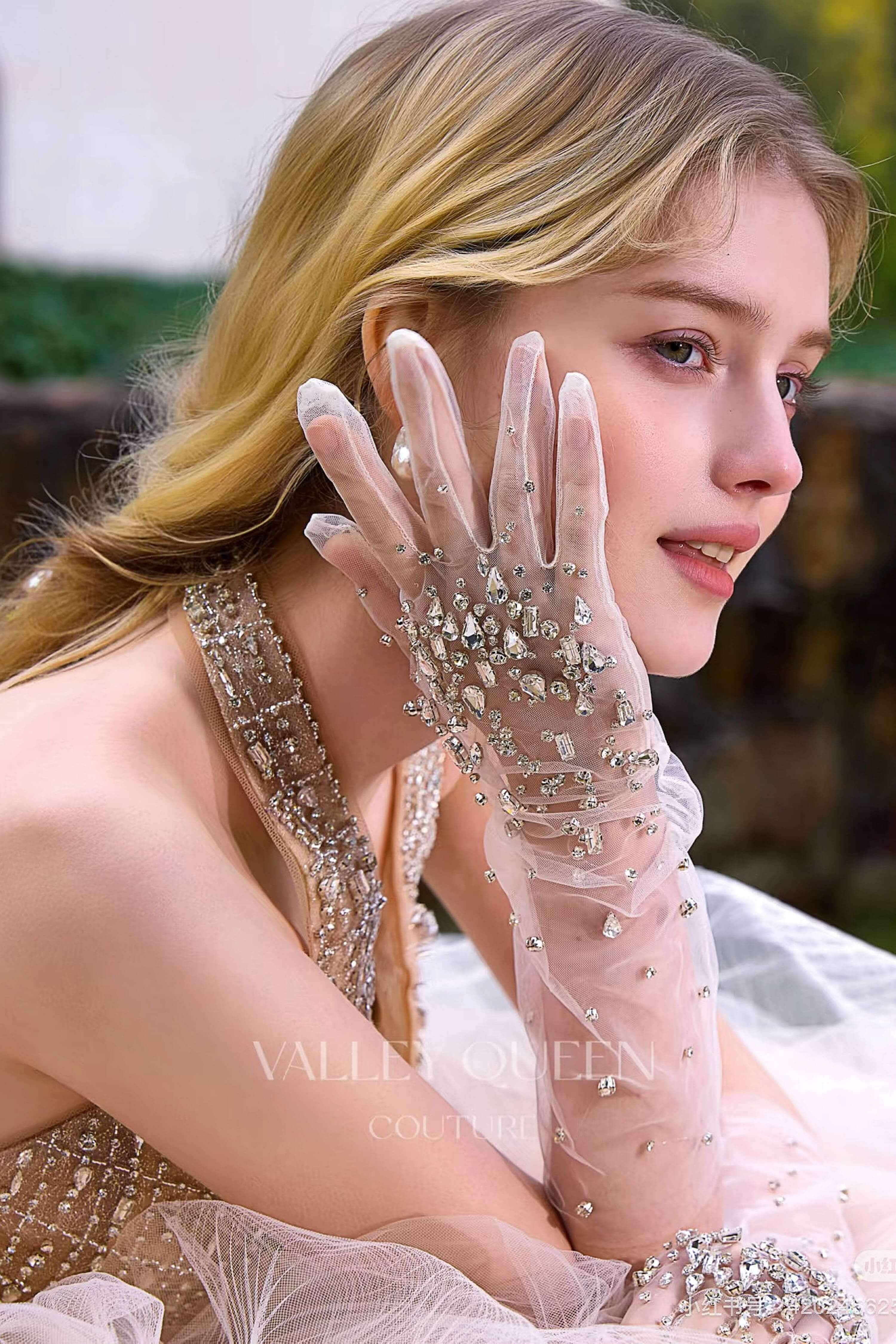 Open Back Beaded Mermaid Wedding Dress with Gloves-AND Bride