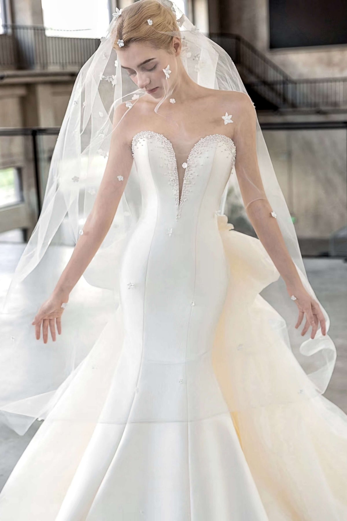 Beaded Satin Mermaid Wedding Dress with Sweetheart Bodice-AND Bride