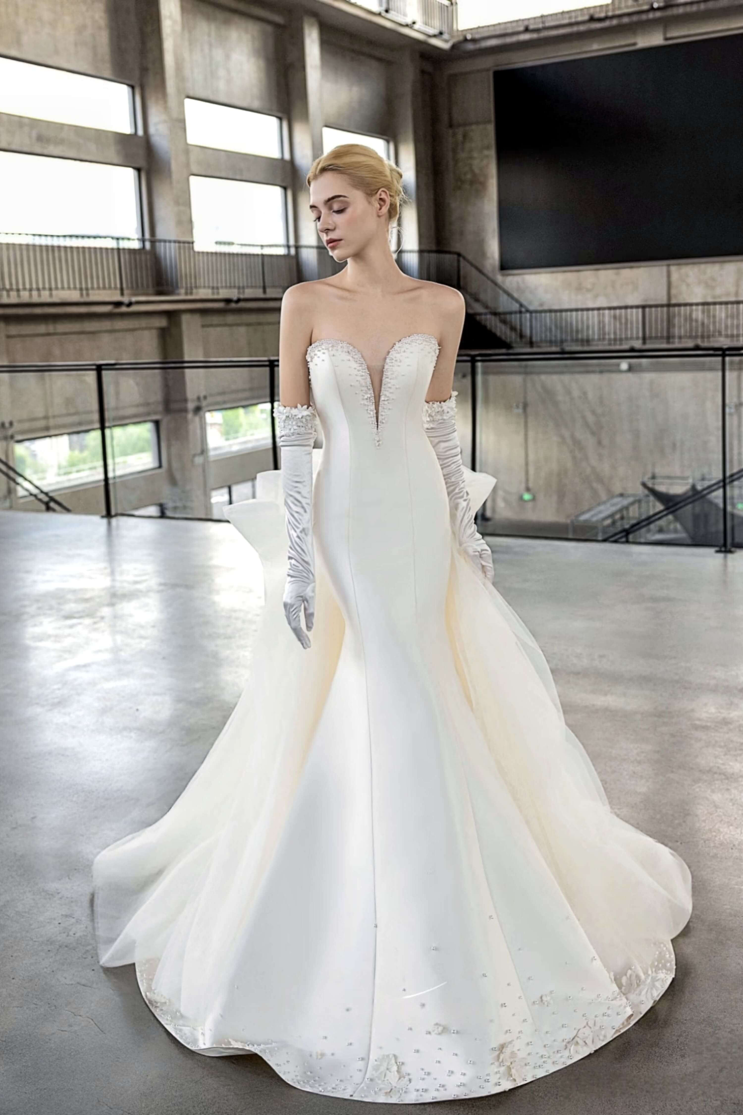 Beaded Satin Mermaid Wedding Dress with Sweetheart Bodice-AND Bride