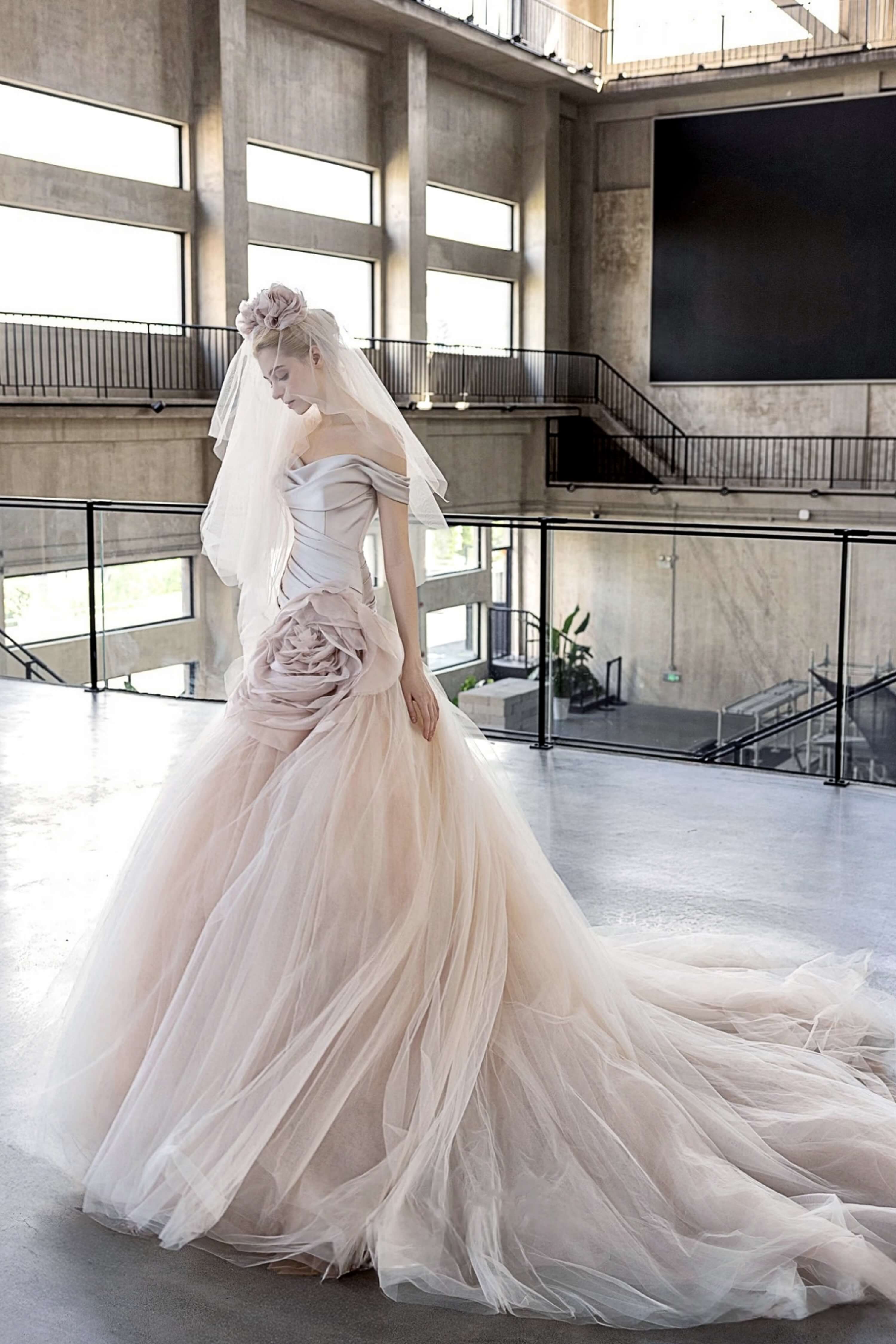 Off-Shoulder Satin Mermaid Wedding Dress with Draped Pleats-AND Bride