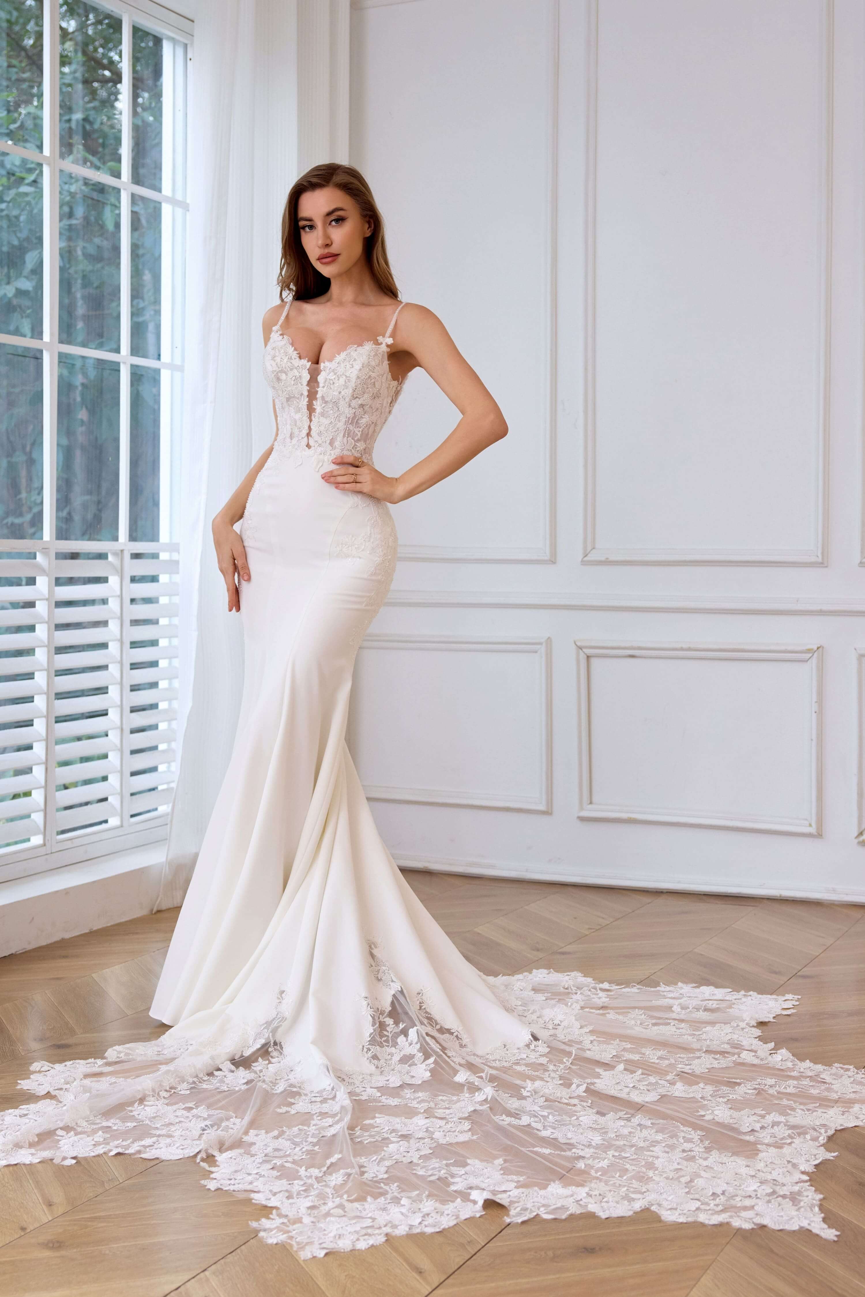 Fitted Lace Mermaid Wedding Dress with Old Hollywood Glamour-AND Bride