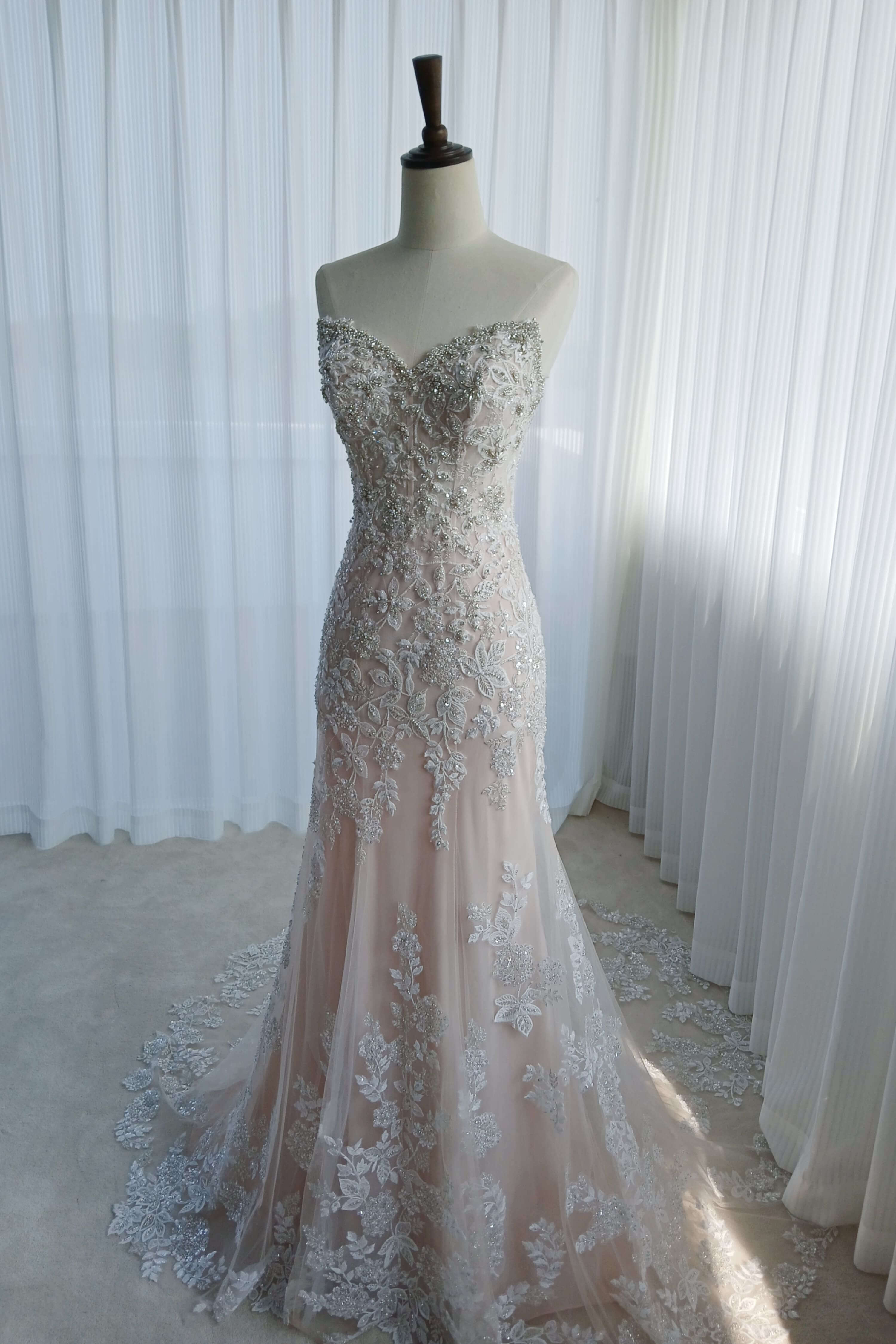 Beaded Lace Mermaid Wedding Dress with Cathedral Train-AND Bride