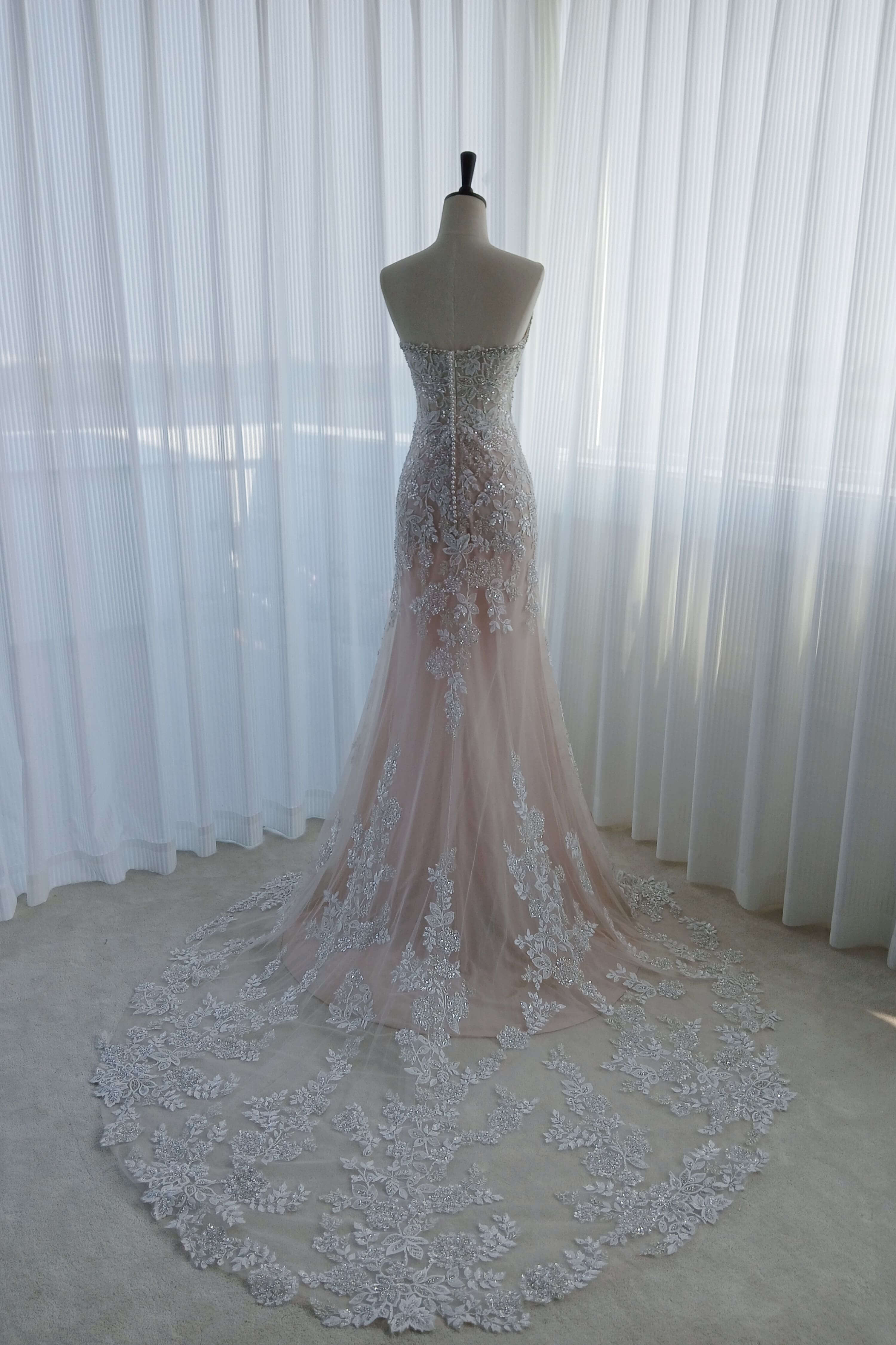 Beaded Lace Mermaid Wedding Dress with Cathedral Train-AND Bride