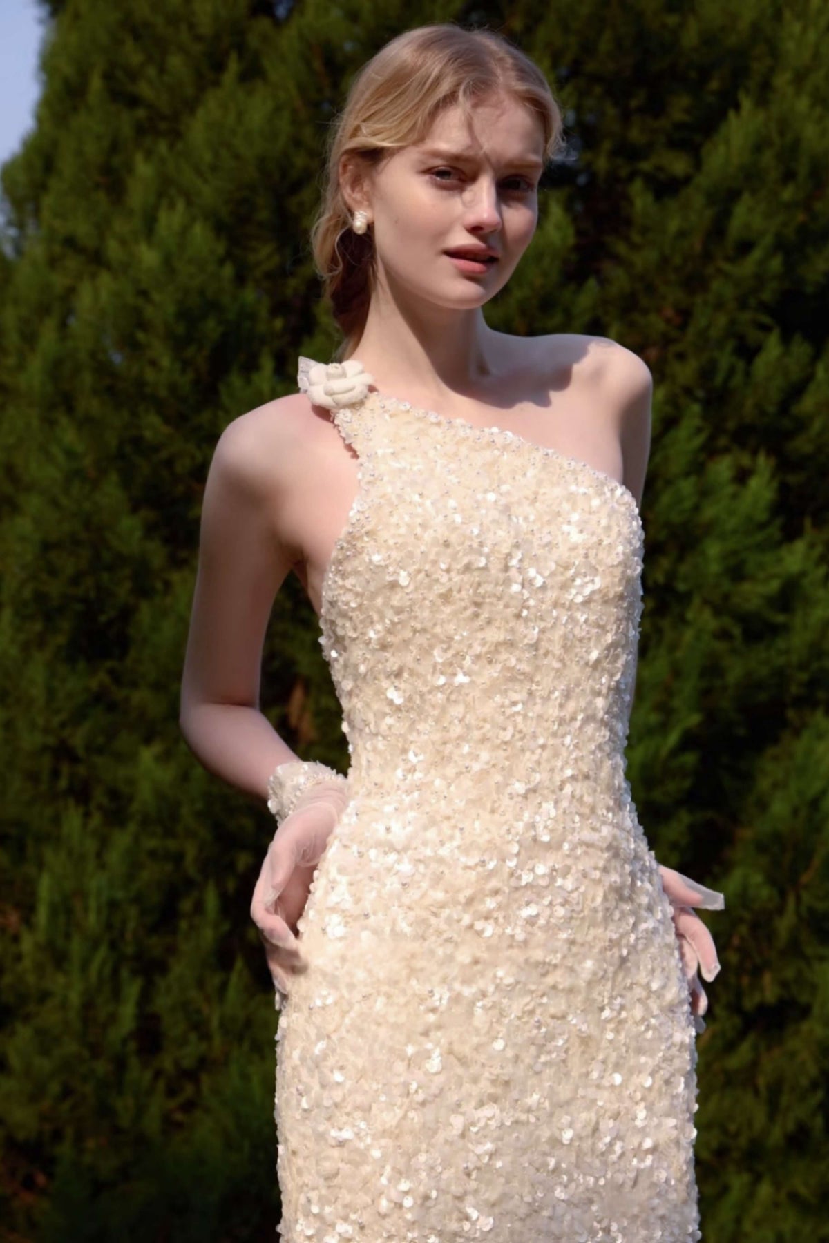 Floral Lace Sequin Mermaid Wedding Dress Handmade-AND Bride