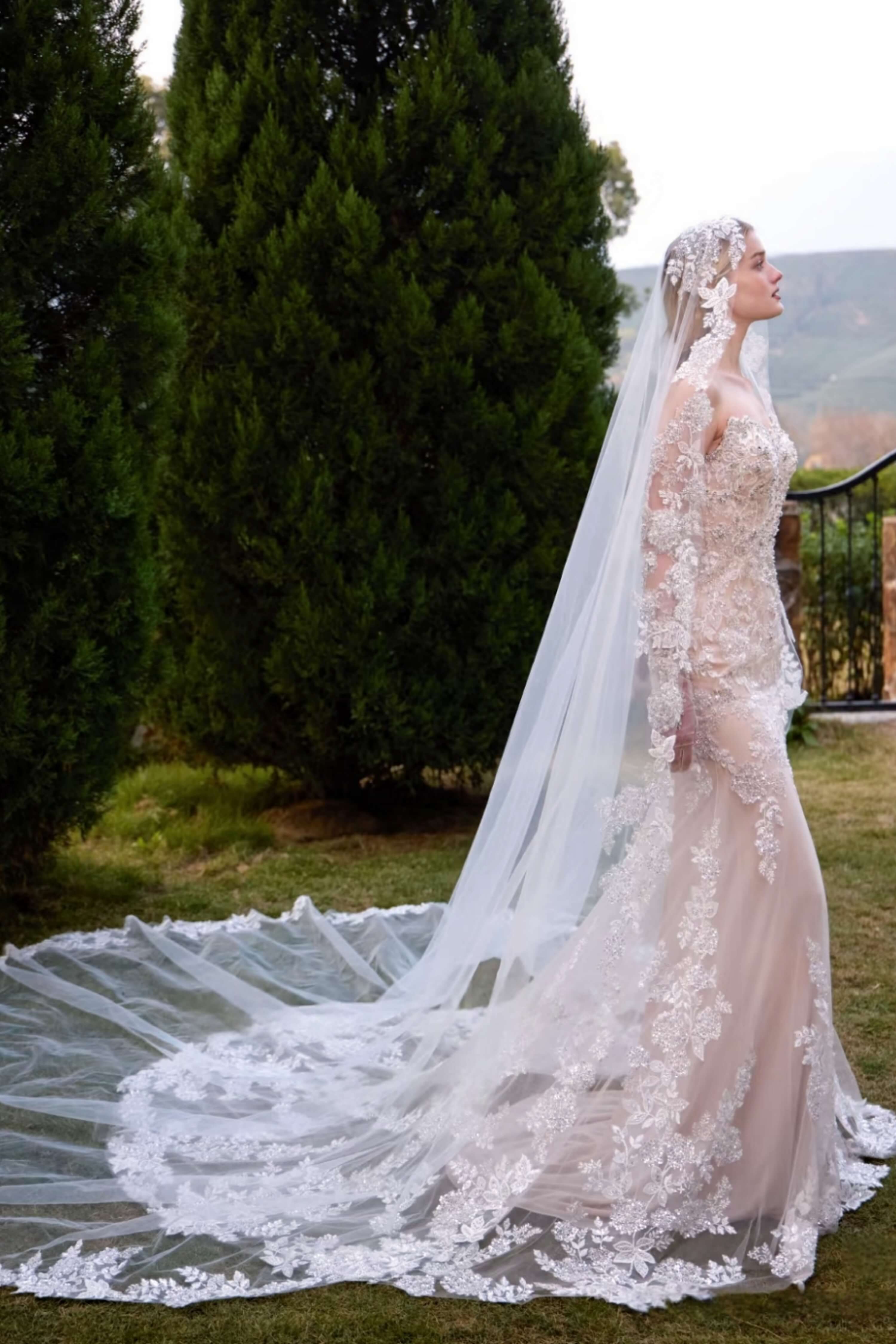 Beaded Lace Mermaid Wedding Dress with Cathedral Train-AND Bride