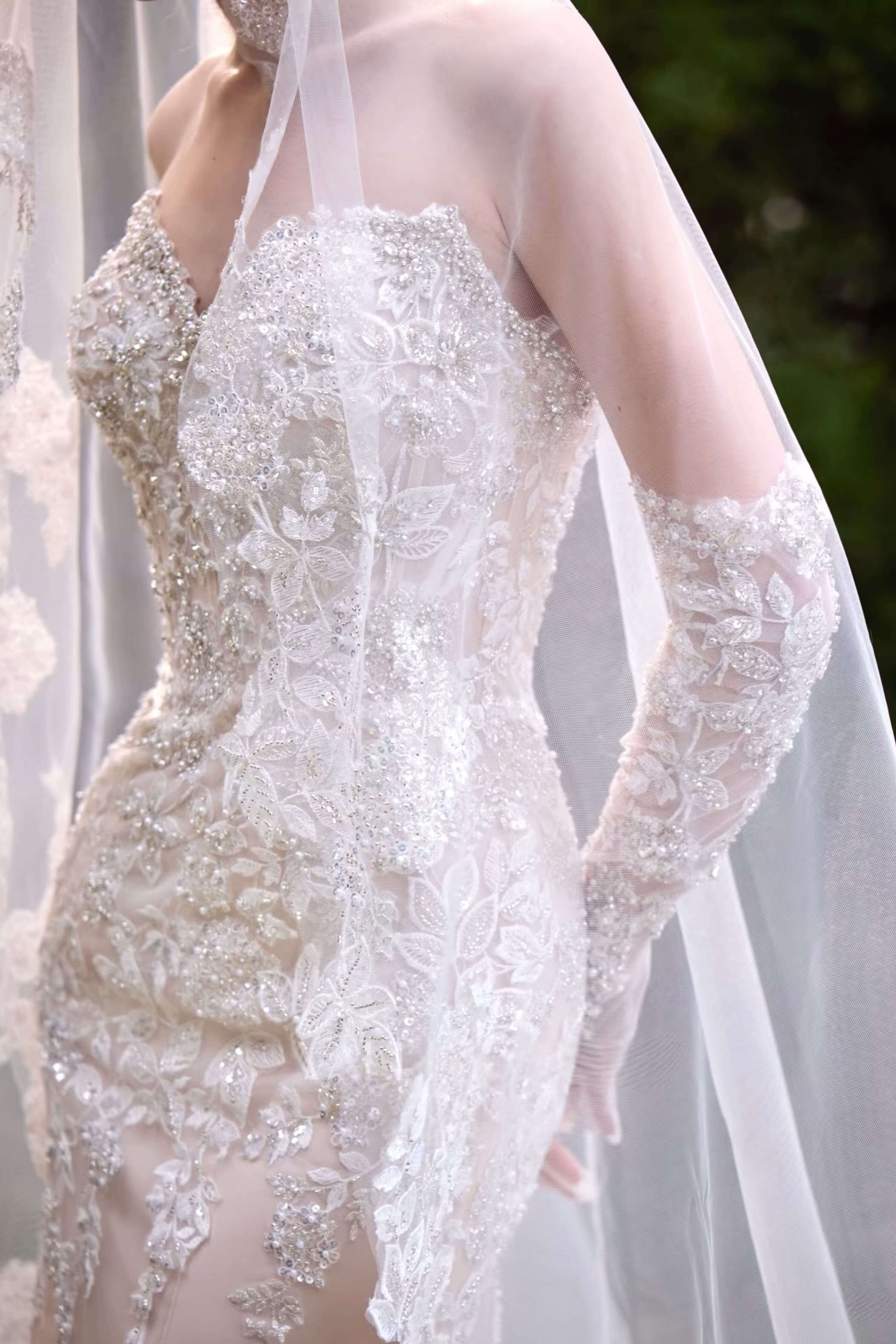 Beaded Lace Mermaid Wedding Dress with Cathedral Train-AND Bride