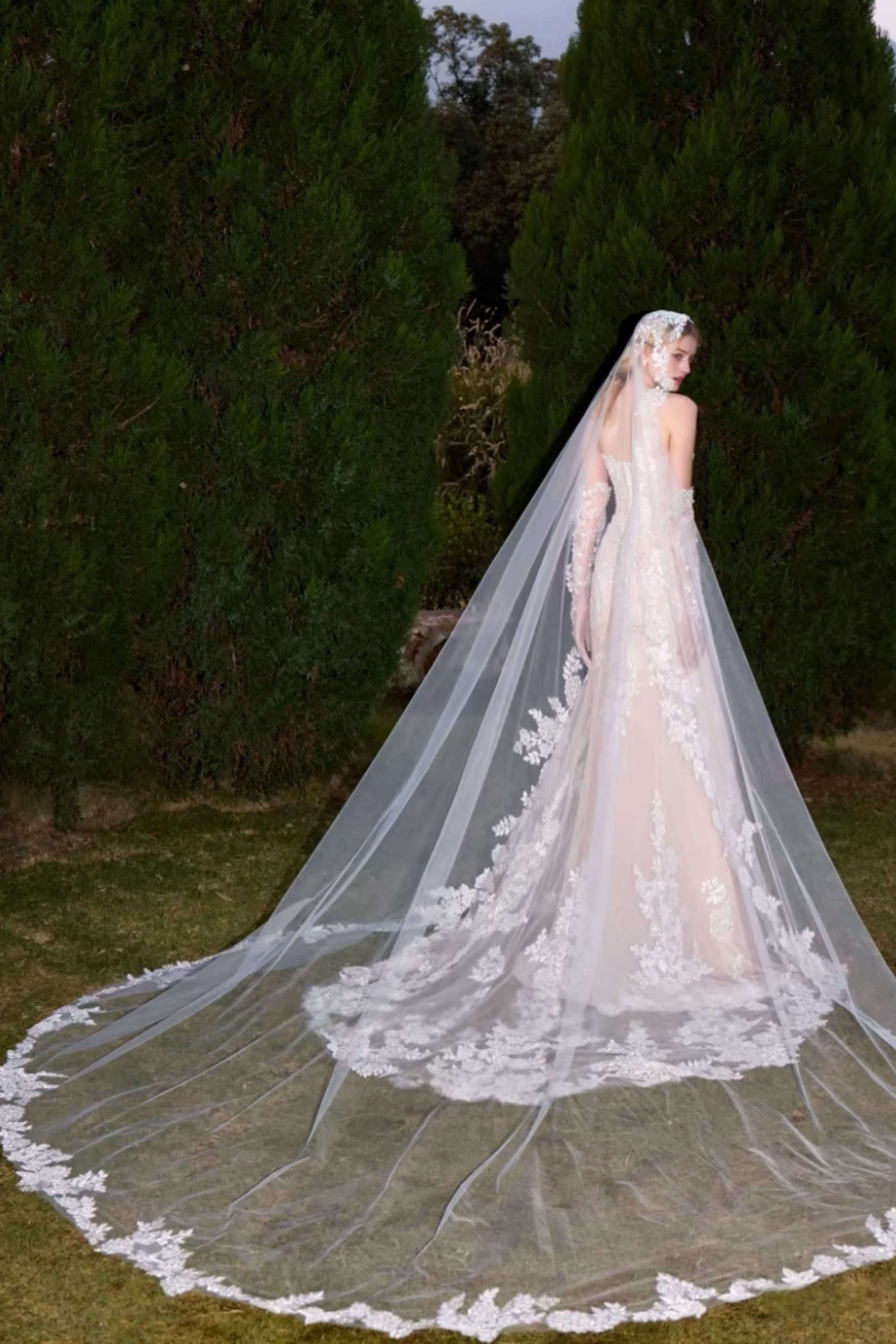 Beaded Lace Mermaid Wedding Dress with Cathedral Train-AND Bride