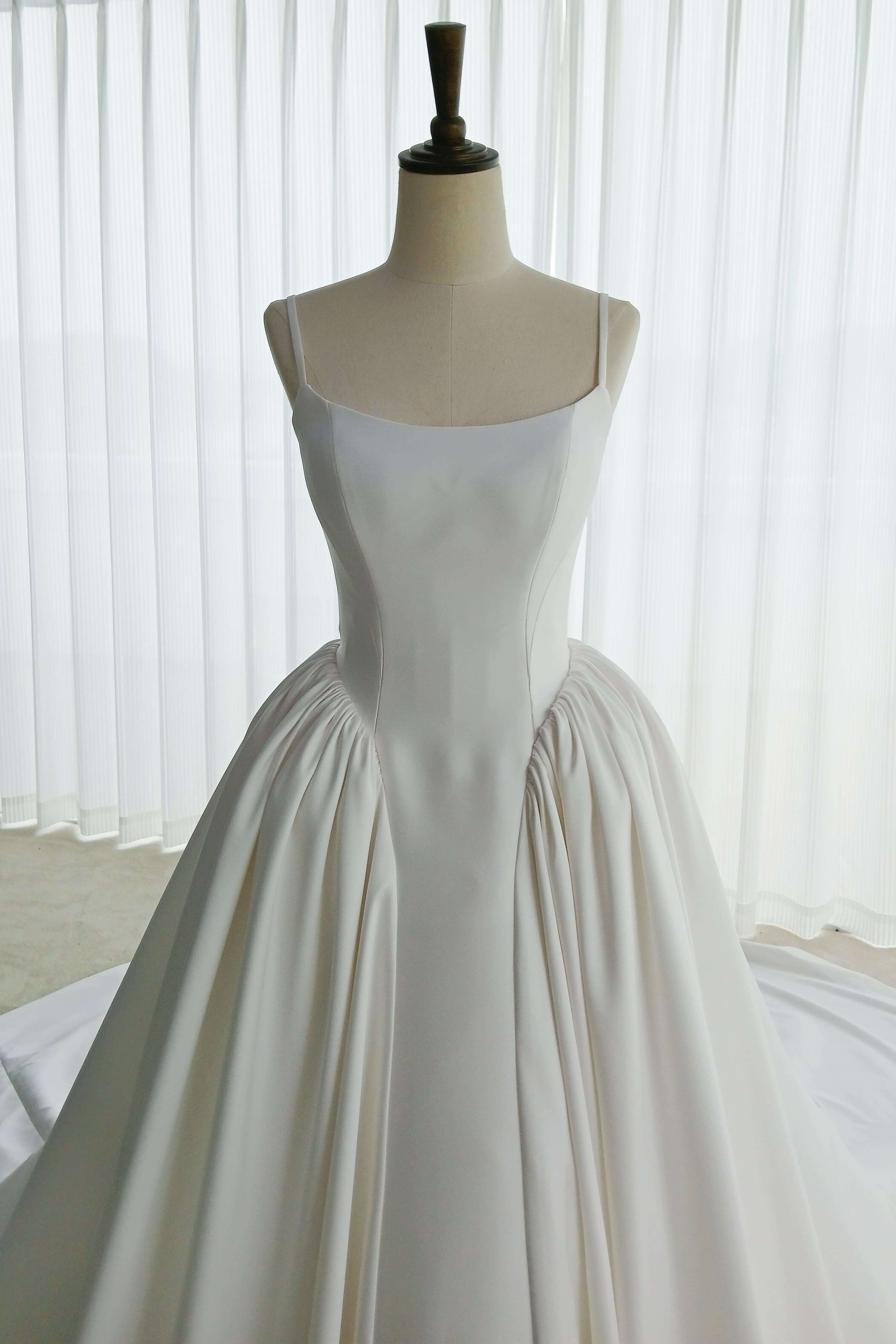 Minimalist Satin A-Line Wedding Dress with Clean Silhouette-AND Bride