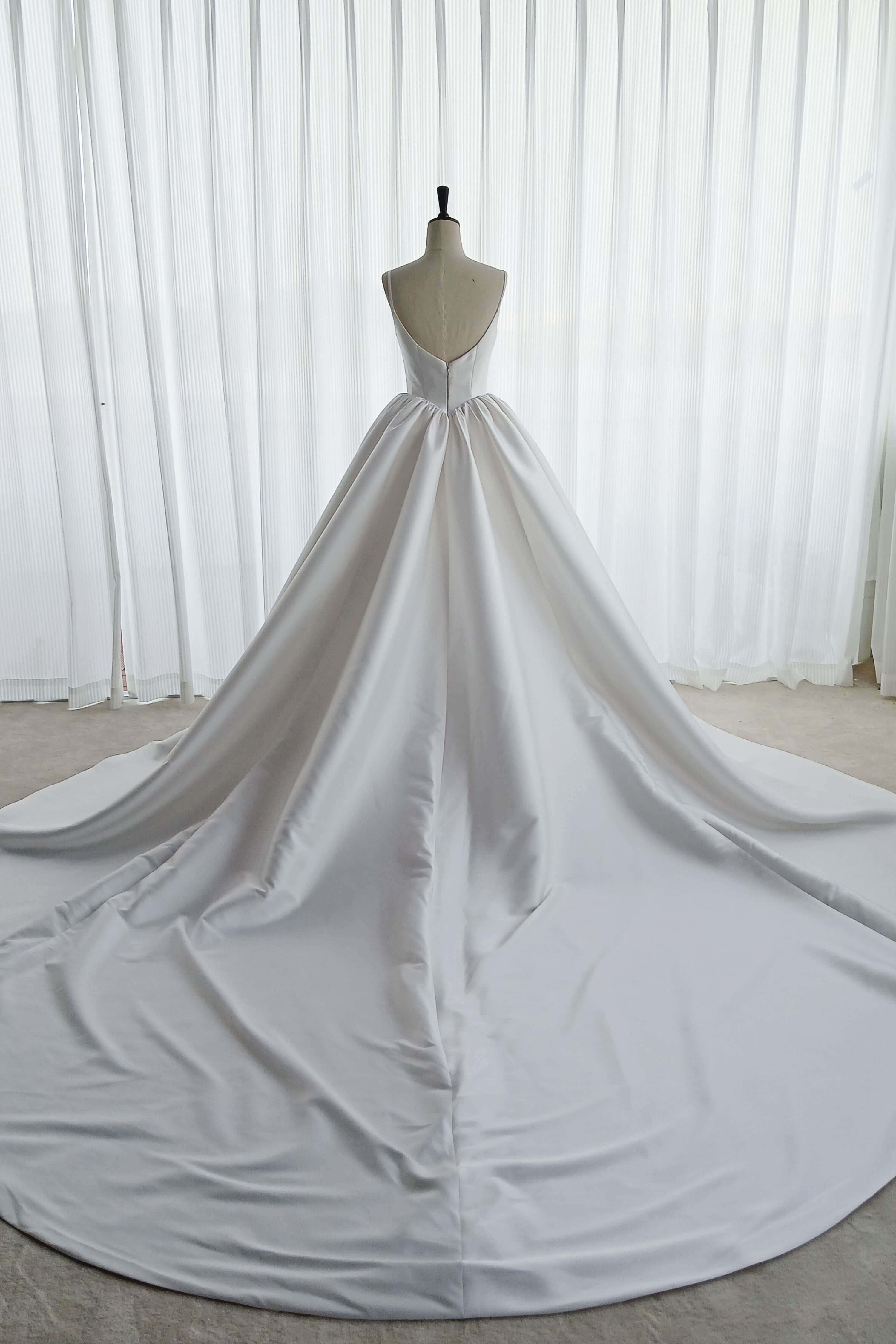 Minimalist Satin A-Line Wedding Dress with Clean Silhouette-AND Bride