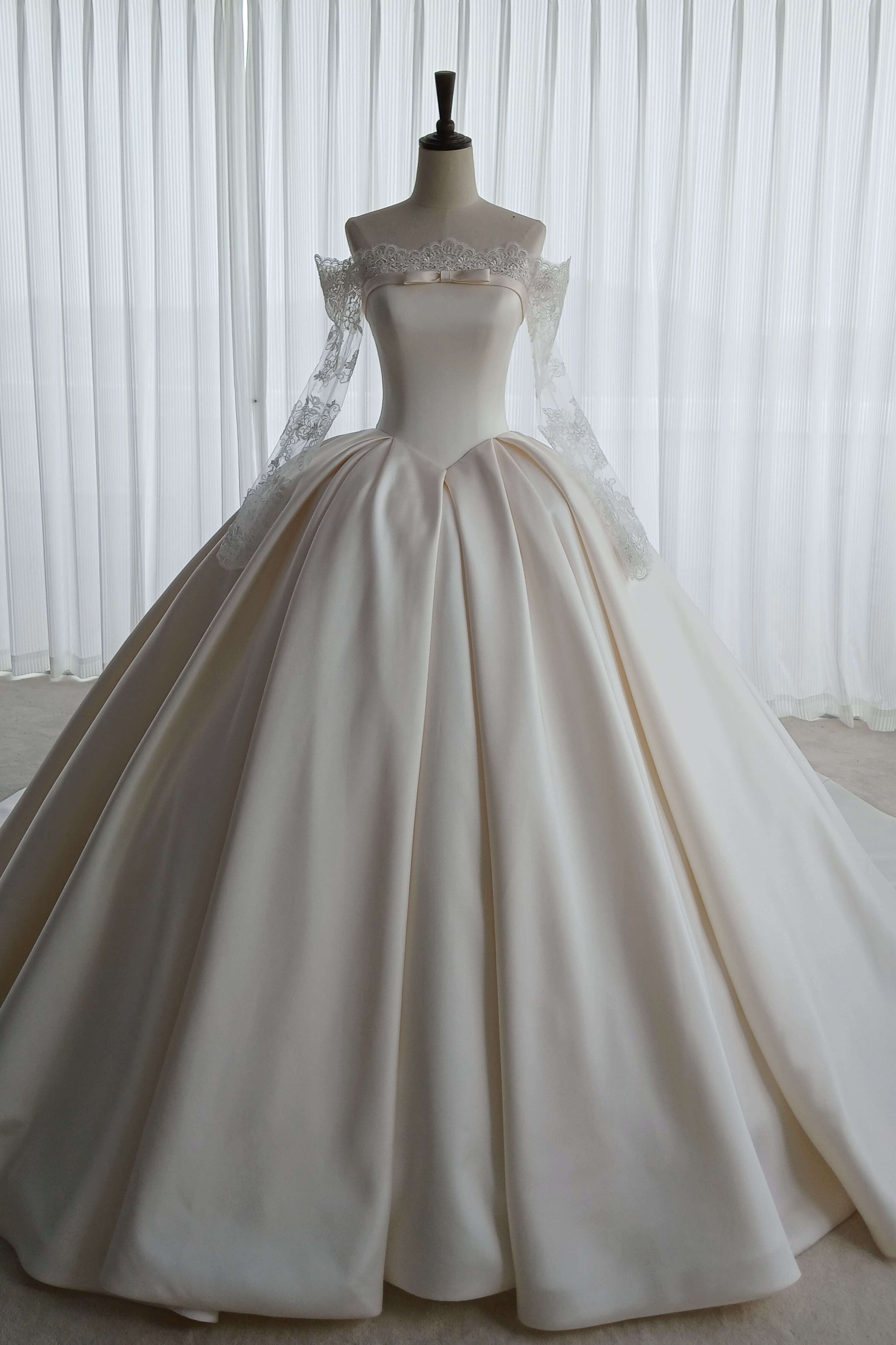 Satin Ball Gown Wedding Dress with Princess Long Train-AND Bride